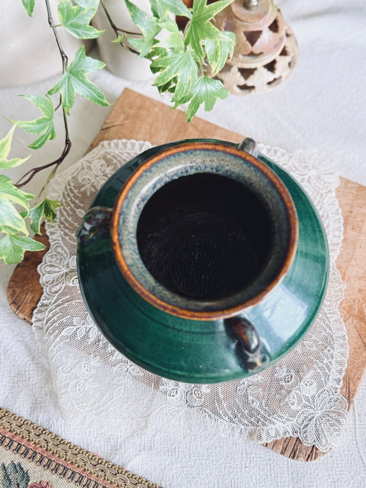 Studio pottery vase with flower frog