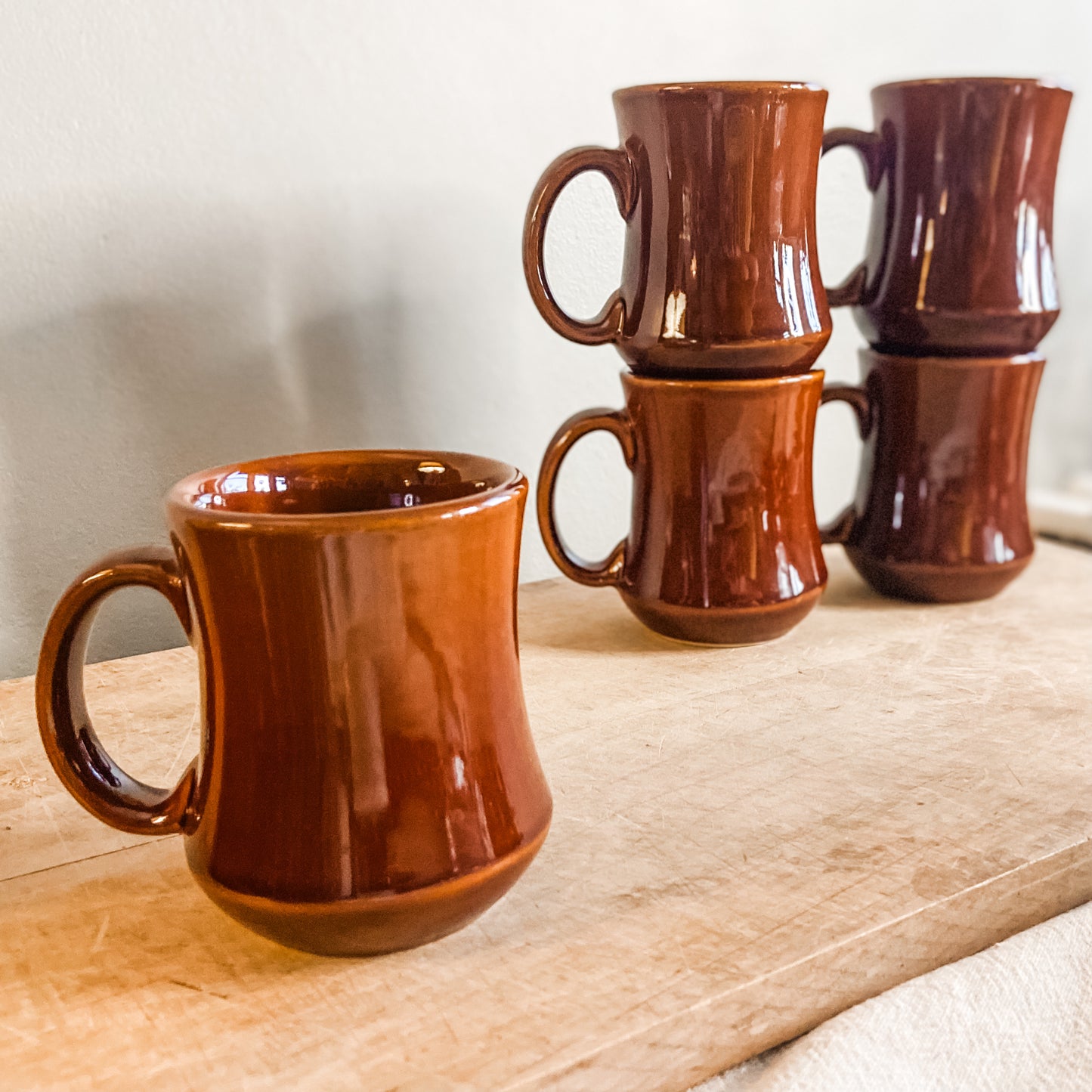 Vintage brown stoneware diner mugs