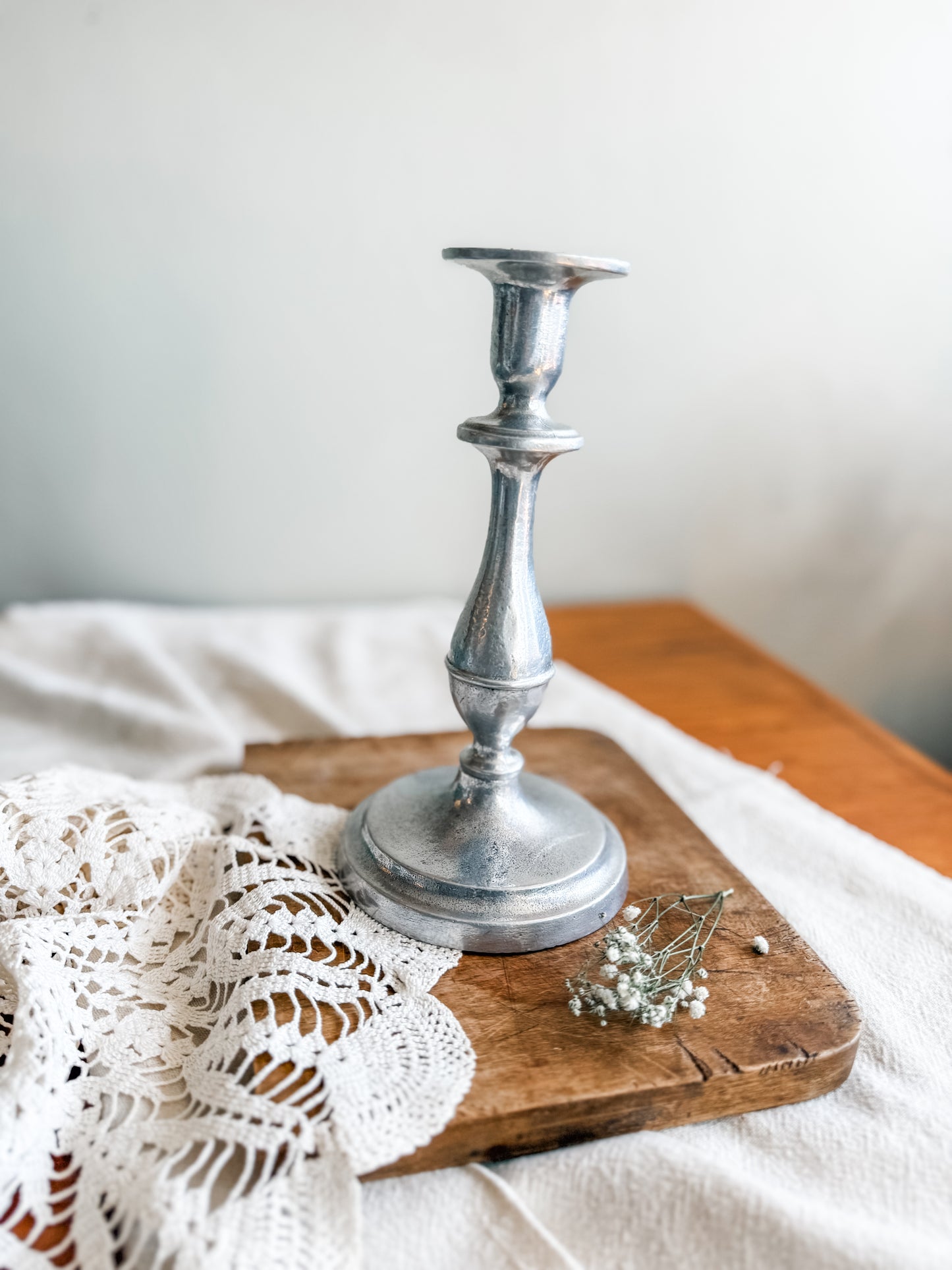 Large Pewter Candlestick | Shop Sustainable Antiques/Vintage Boutique | Farmhouse Cottage Mid Century Coastal Home Decor