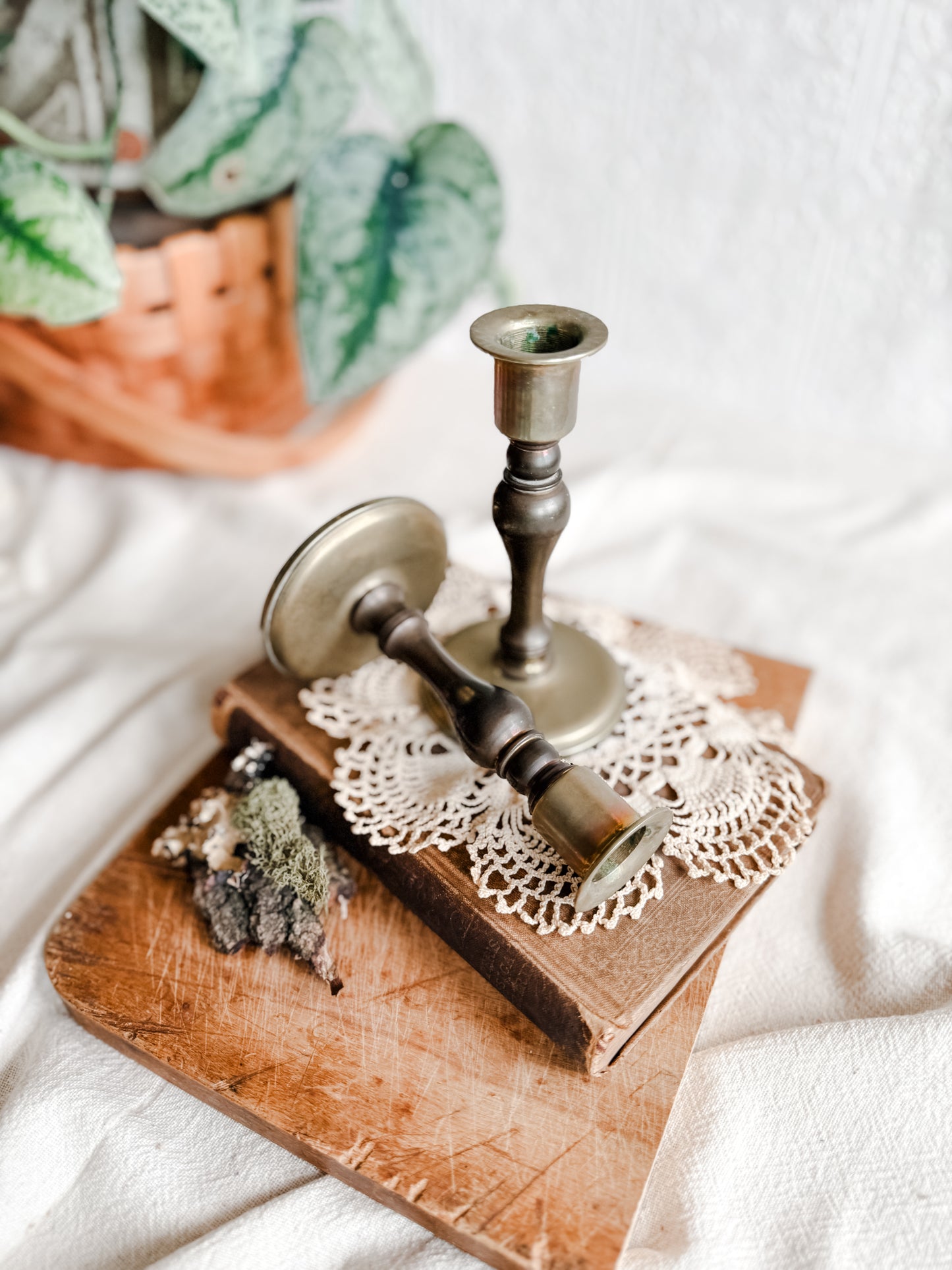 Two toned brass metal candlesticks