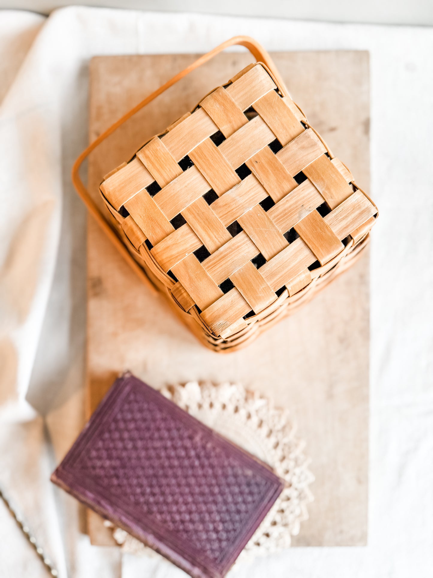 Vintage Square Handmade Handled basket