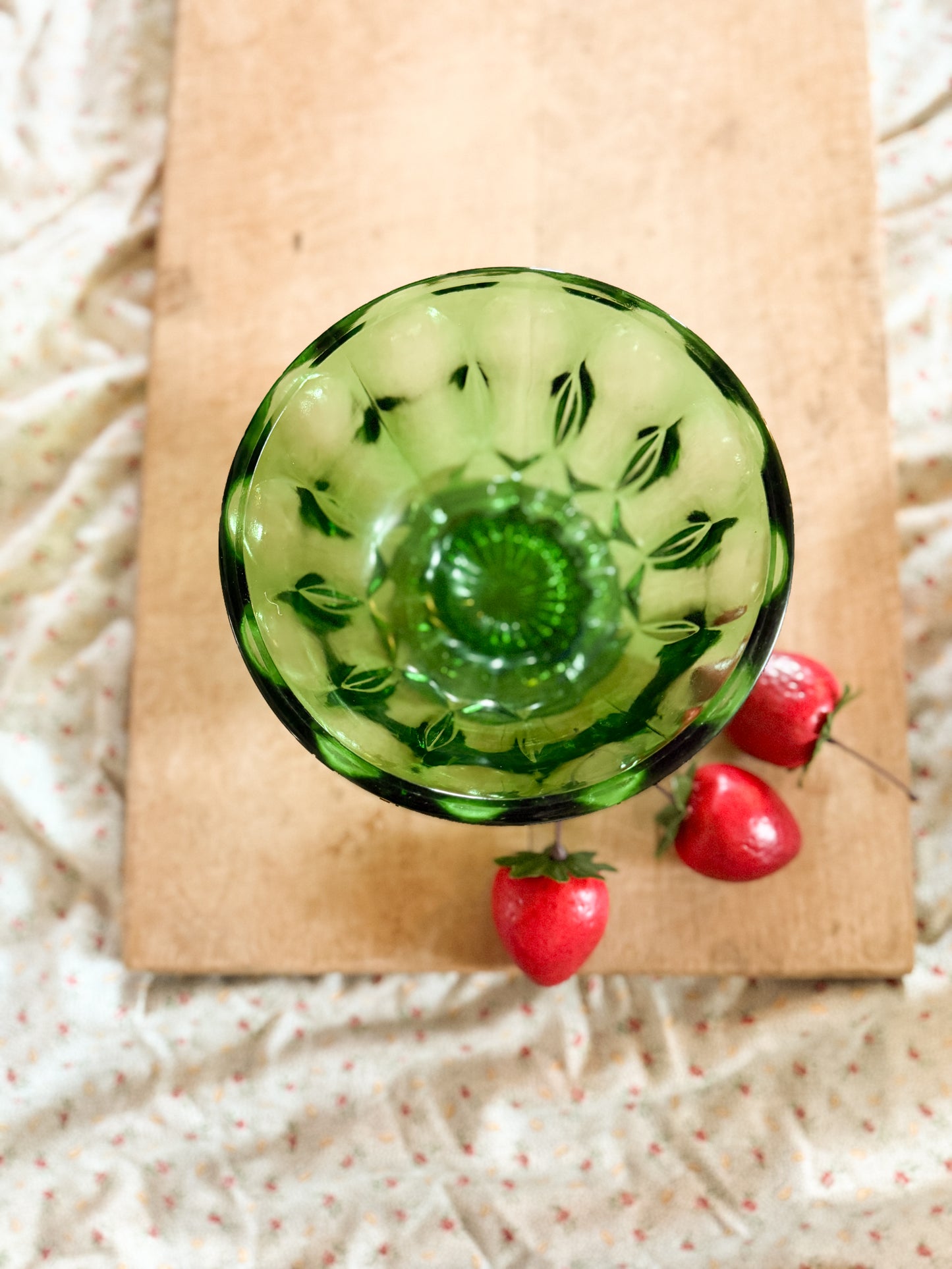 Anchor Hocking Green Footed Thumbprint Bowl