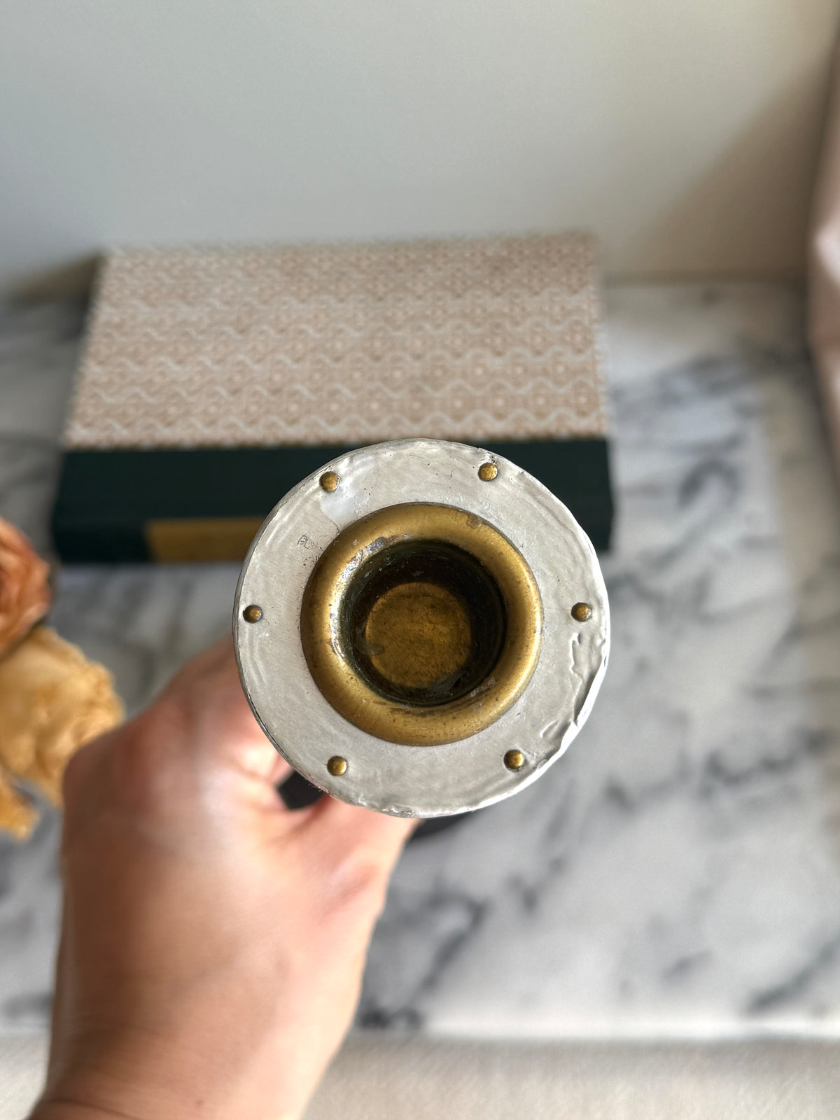 Wooden candlesticks with silver metal overlay
