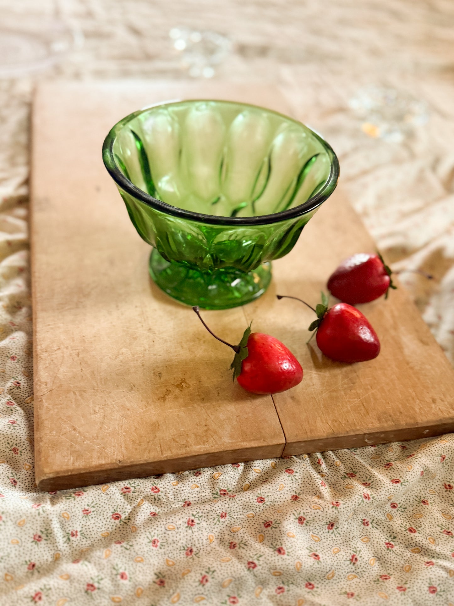 Anchor Hocking Green Footed Thumbprint Bowl