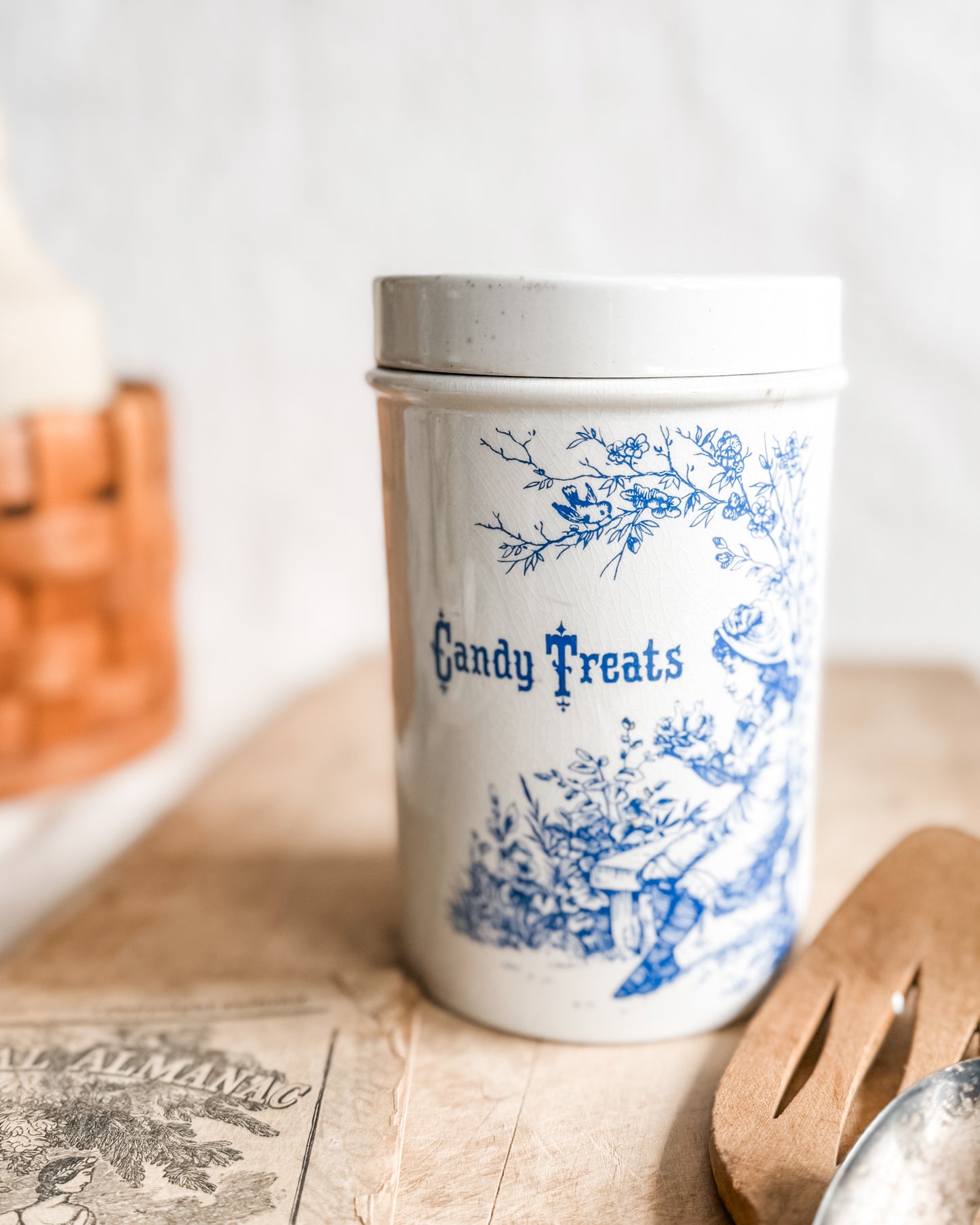 Vintage Royal Crawford Lidded Ironstone Candy Jar