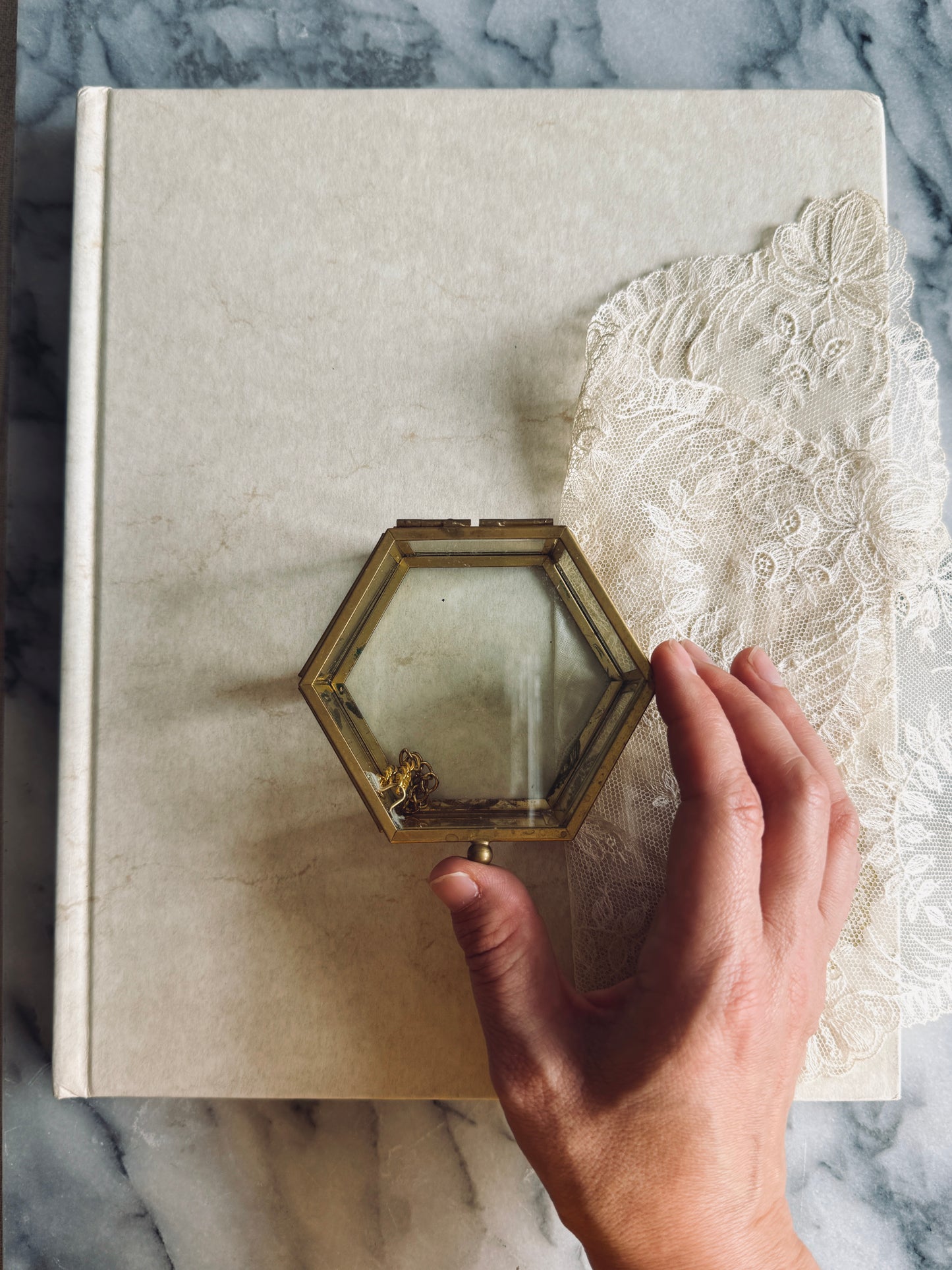 Small brass and glass trinket box