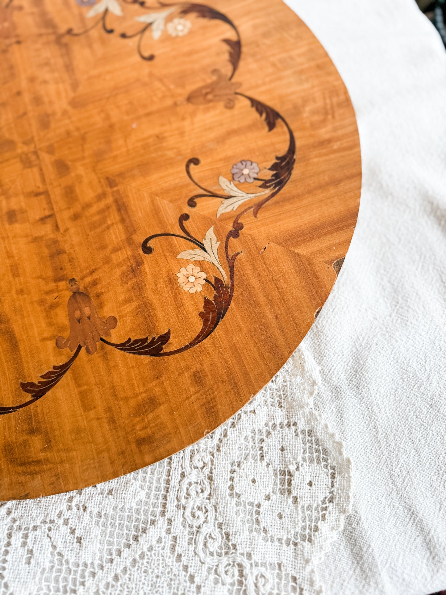Decorative Wooden Circle with Floral Inlay