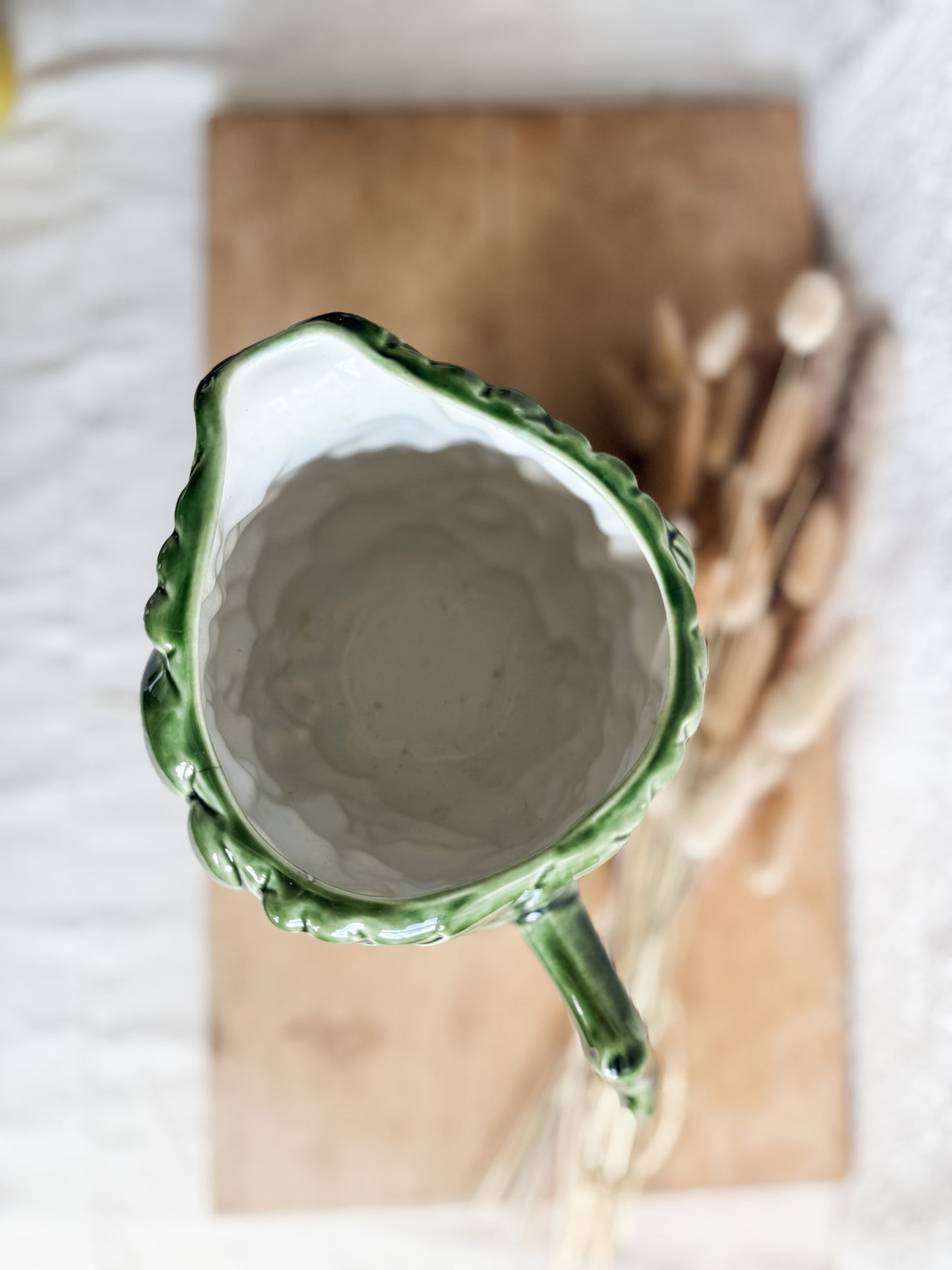 Green Ceramic Vase with Fruit Motif