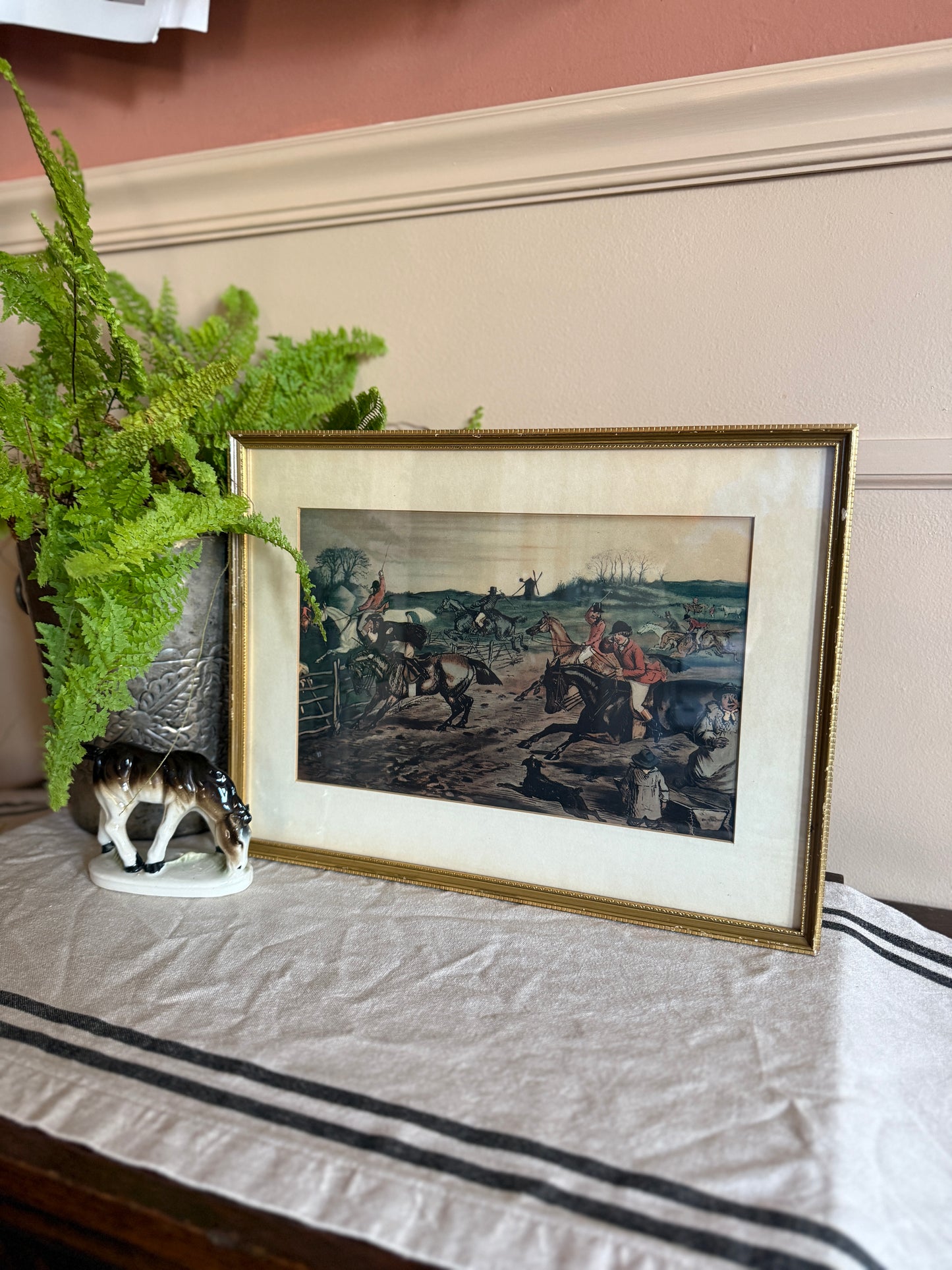 “A Frolic Home” 1948 Framed Color Lithograph by John Leech