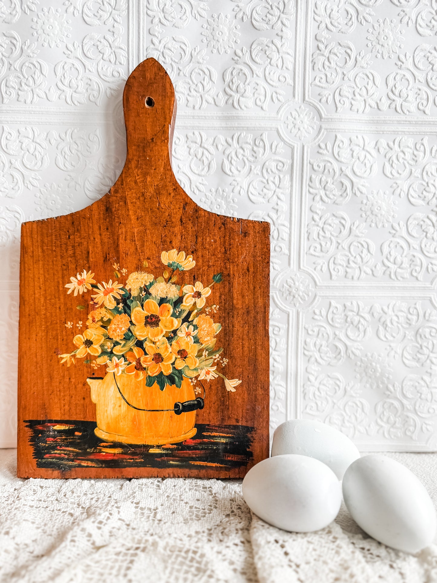 Handpainted Yellow florals on a Cutting Board