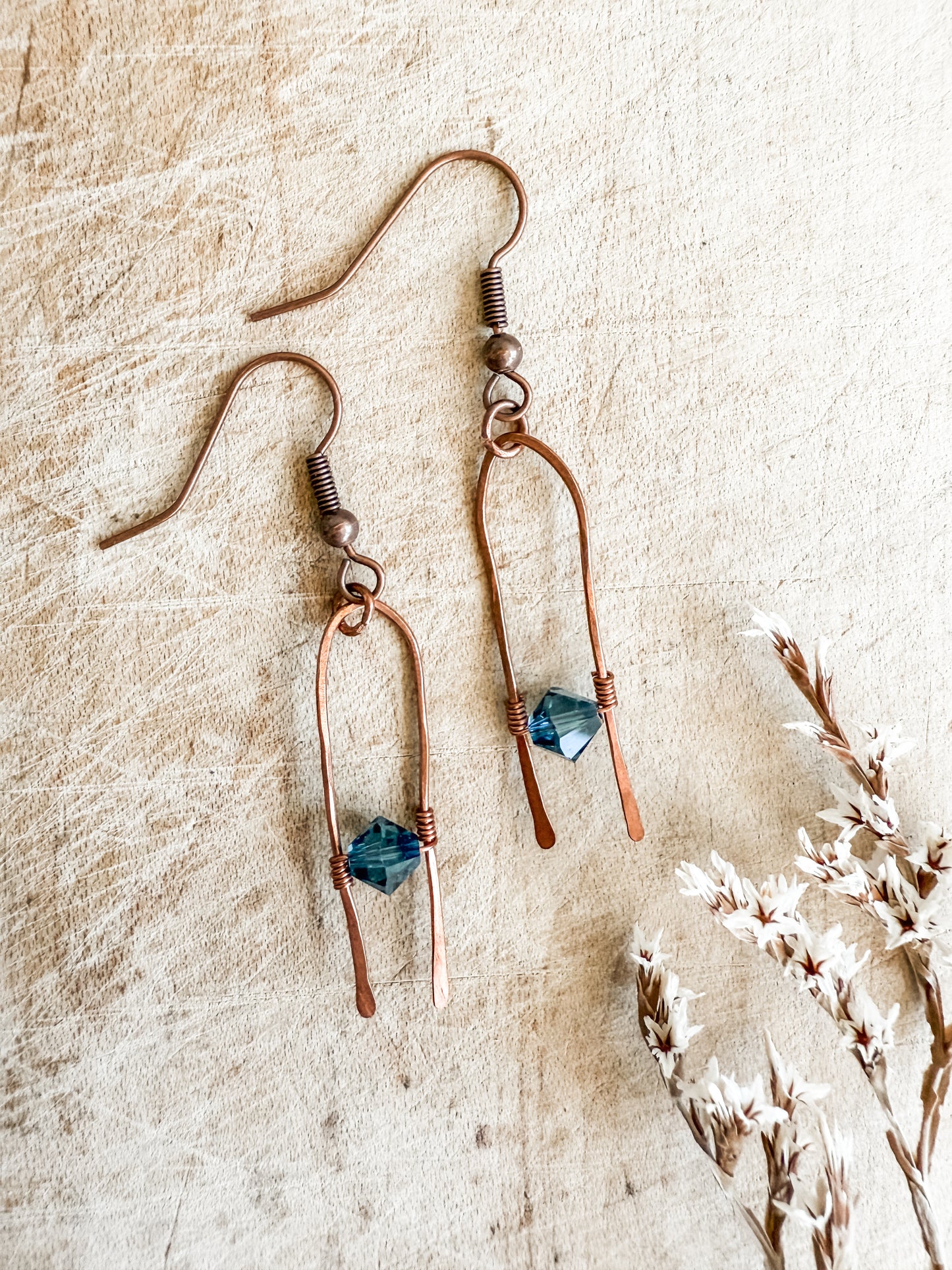 Blue Crystal and Copper Earrings