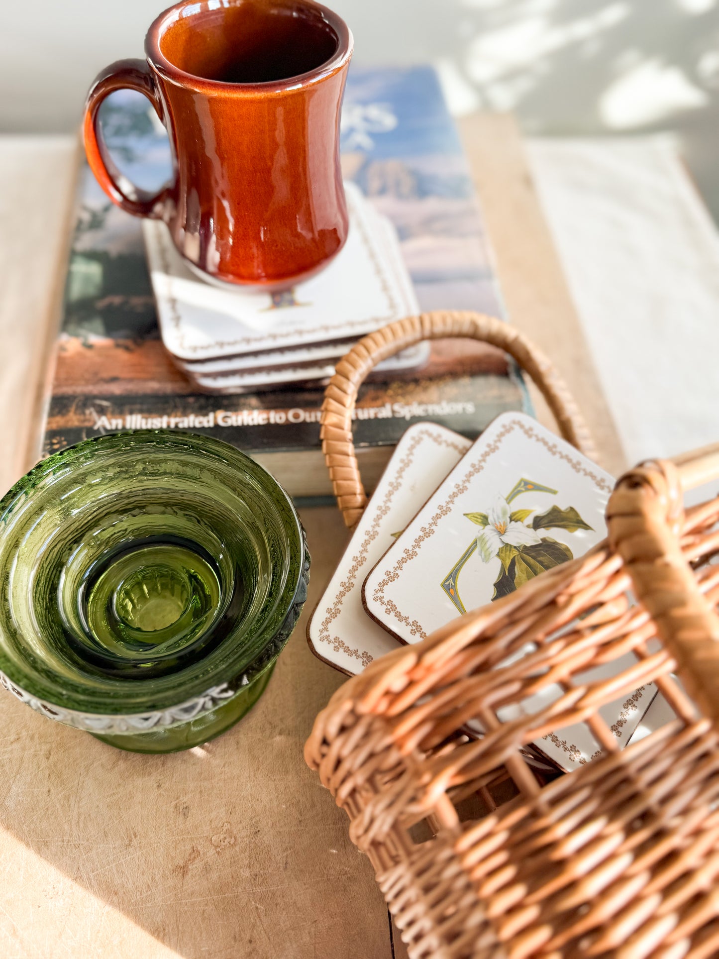 Vintage wicker basket with decor
