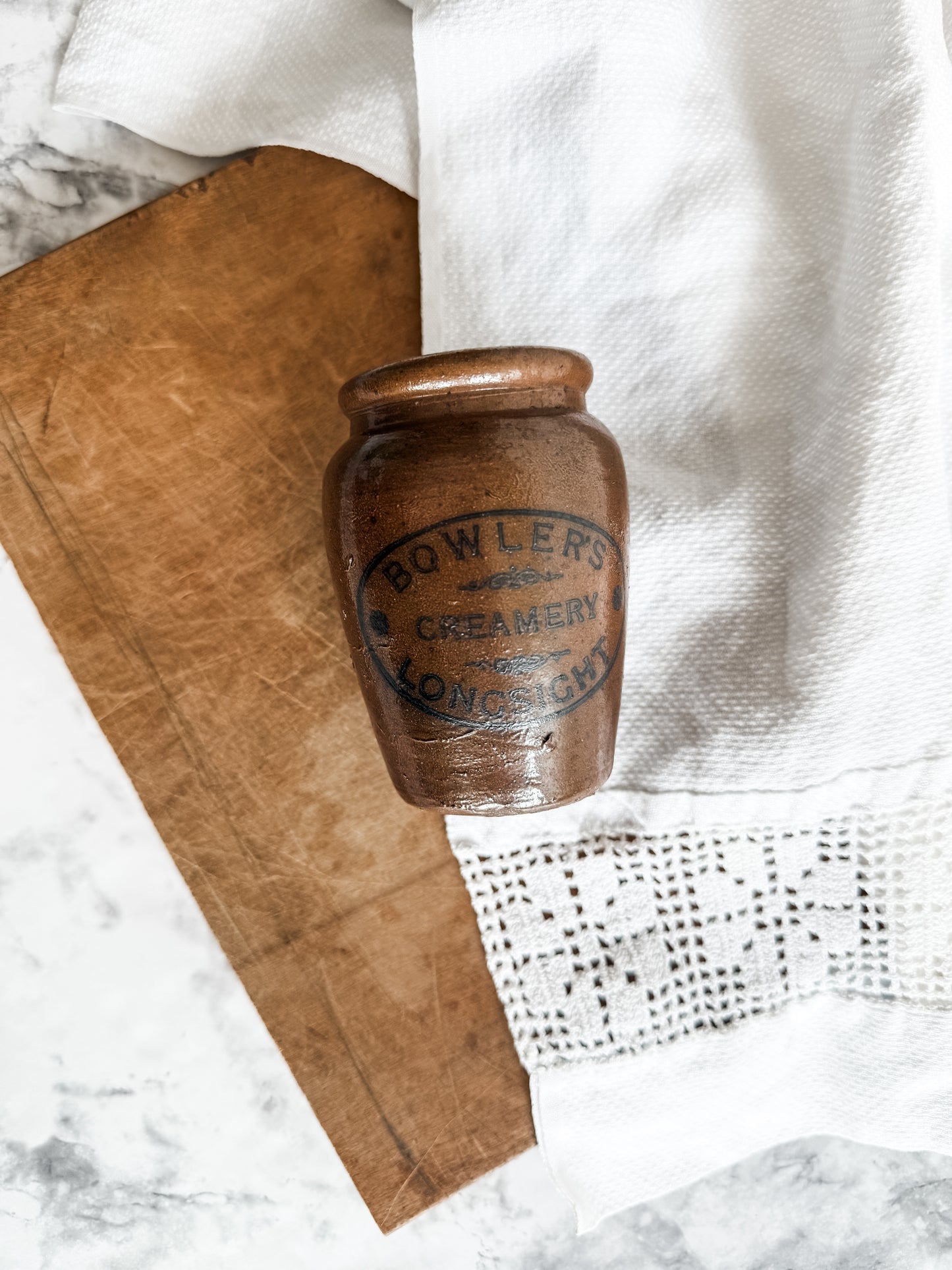 Antique advertising Creamer marked “Bowler’s Creamery, Longsight”