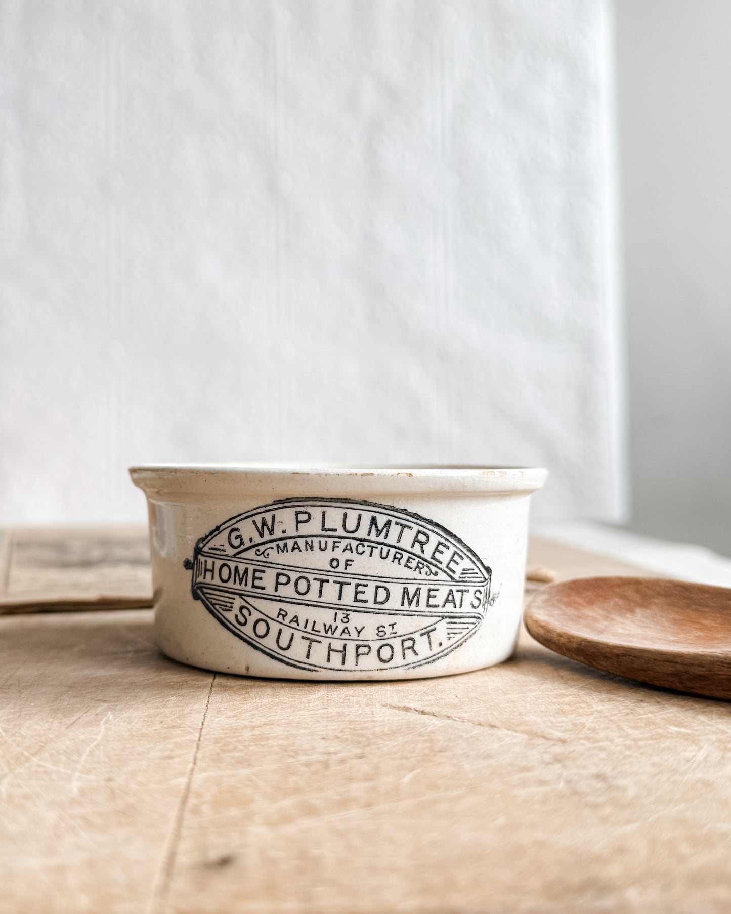 English Victorian Ironstone advertising pot for G. W. Plumtree Potted Meats