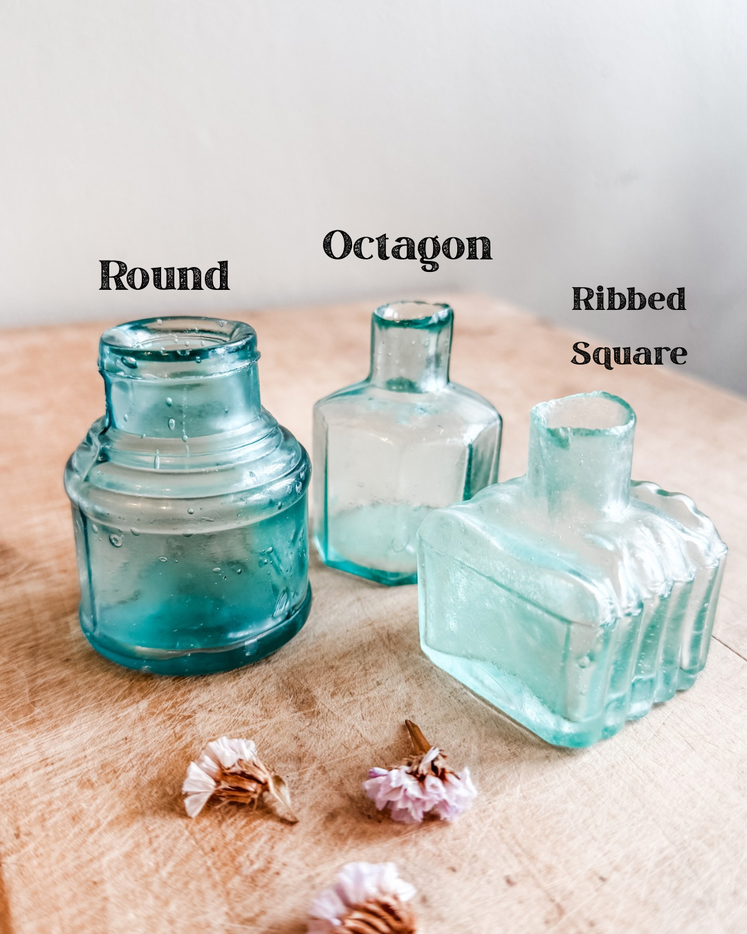 Antique Aqua Glass English Victorian Inkwells