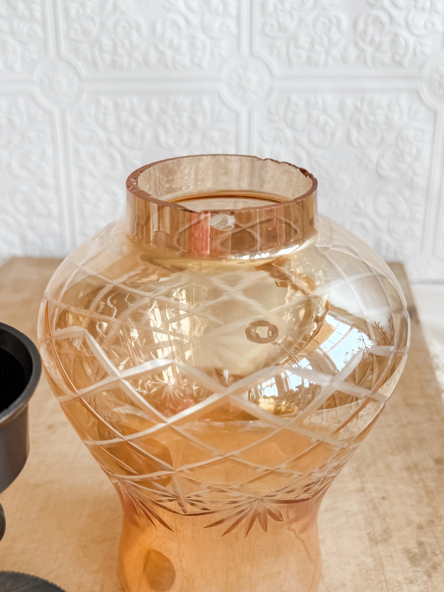 Iridescent Peach Hurricane Globe on Pedestal