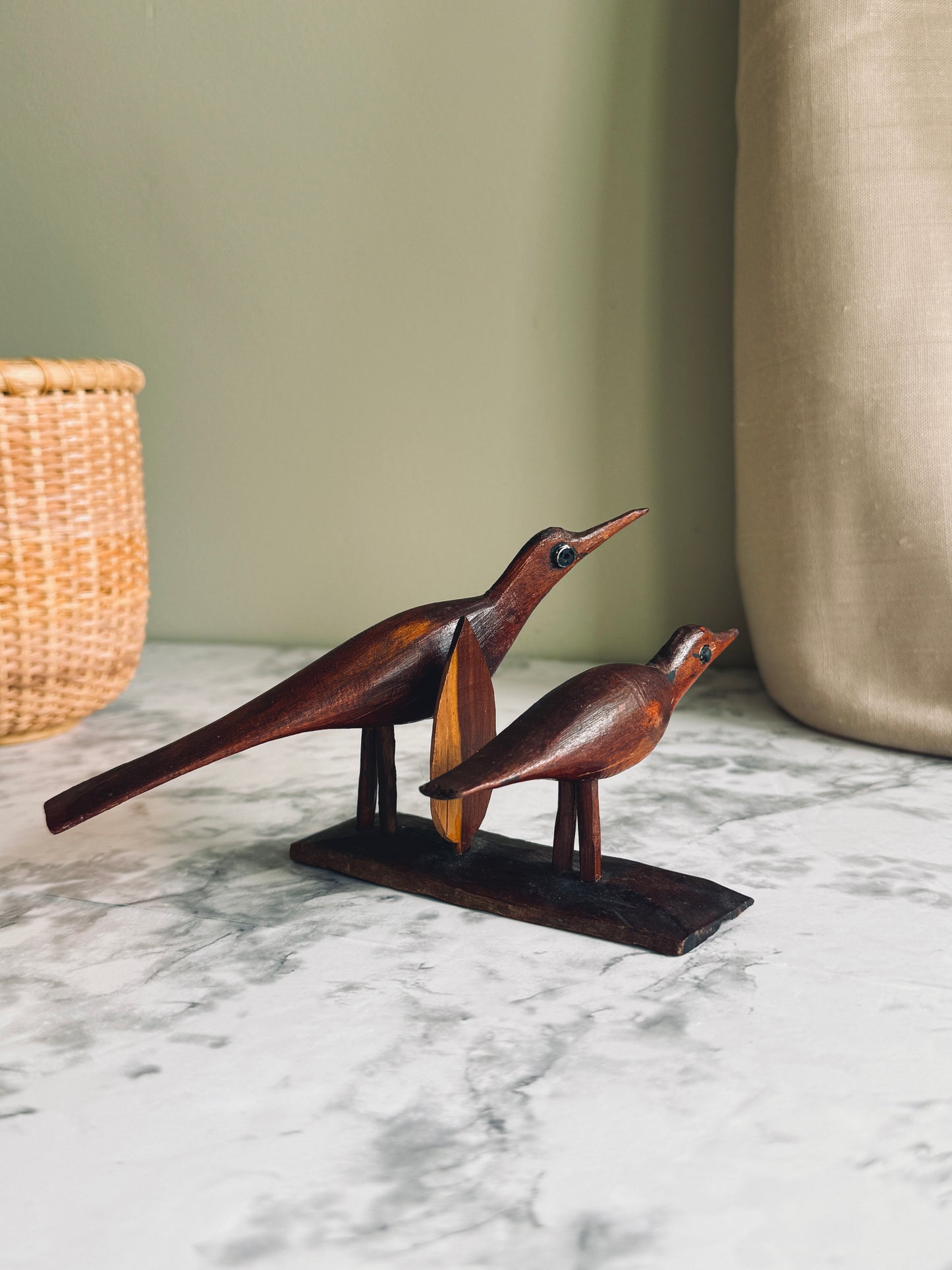 Handcarved wooden birds