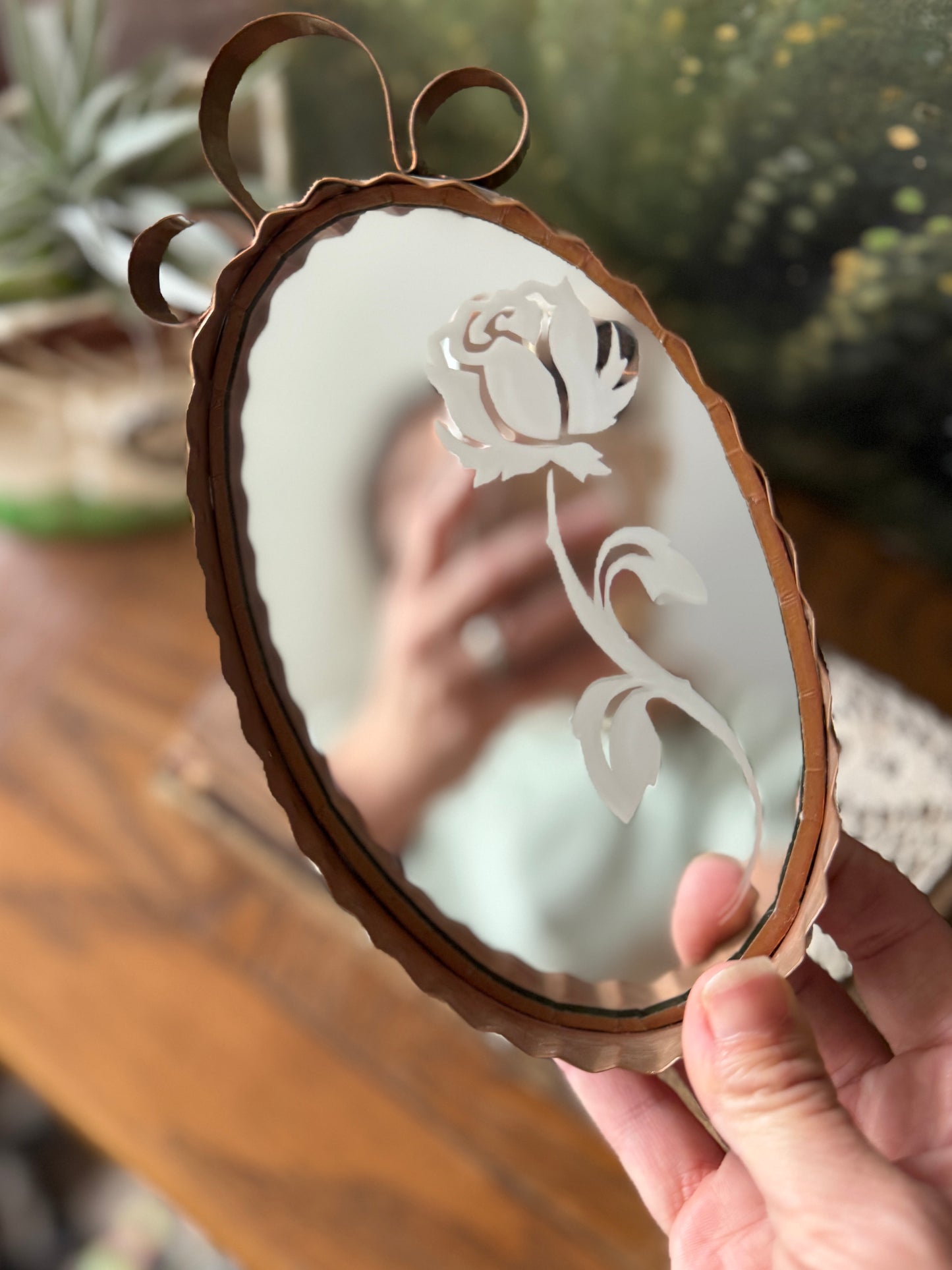 Rose etched copper mirror