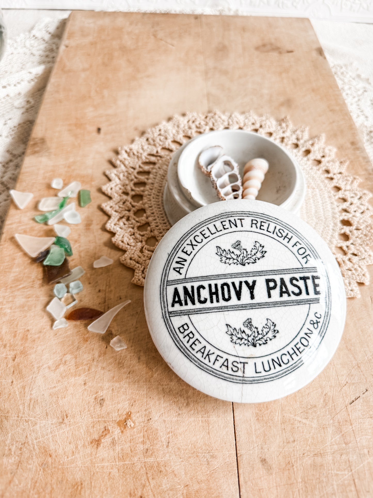 Anchovy Paste ironstone pot and lid, circa 1890-1910