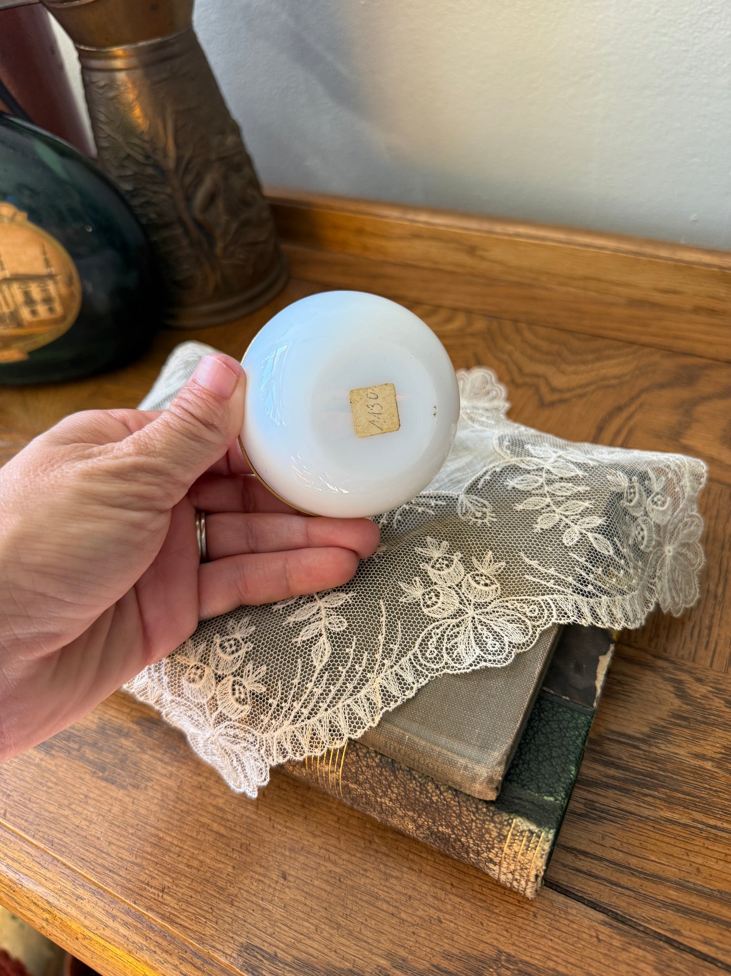 Small opaline basket with ormolu handle