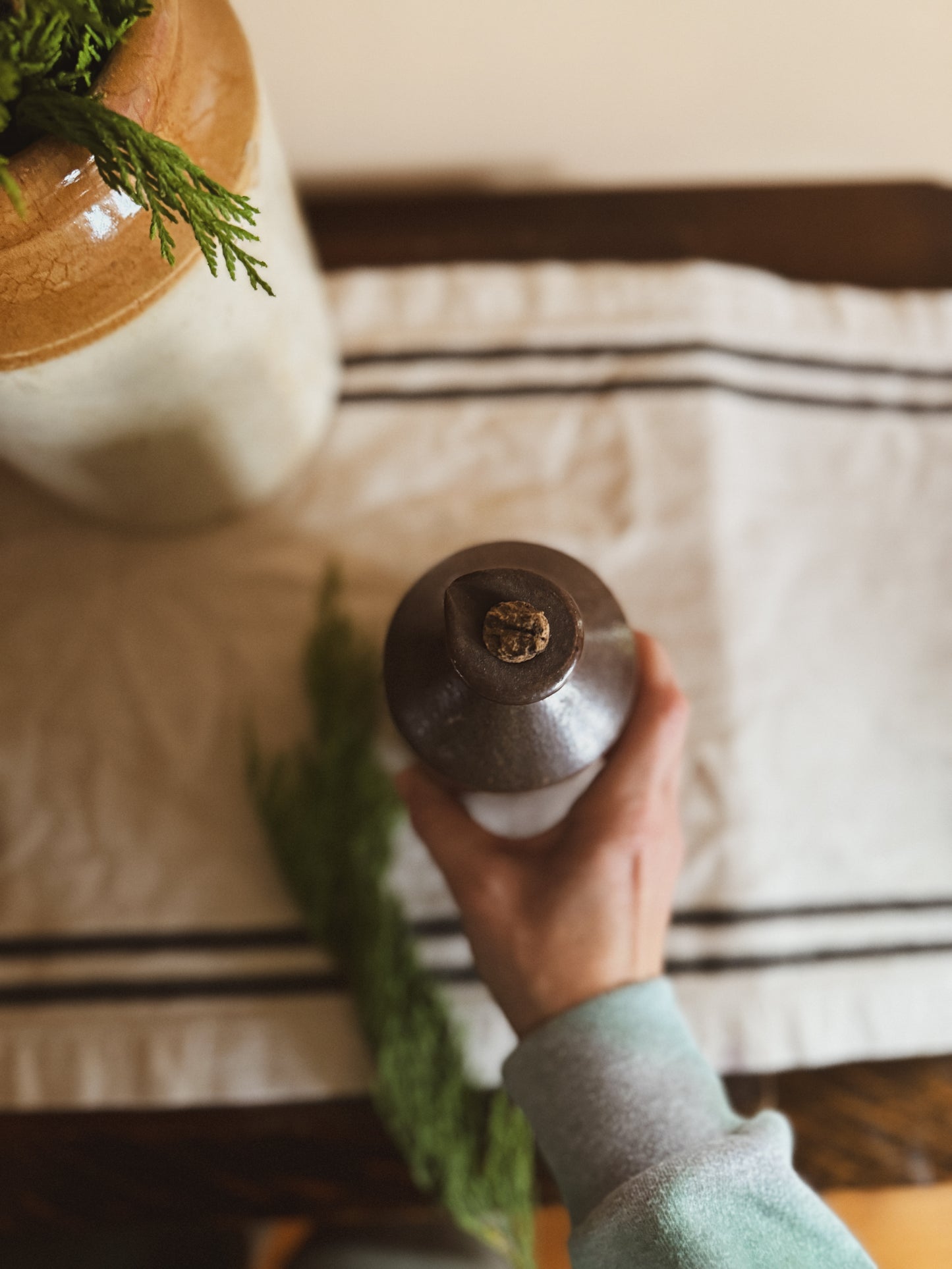 Medium stoneware ink bottle with intact cork