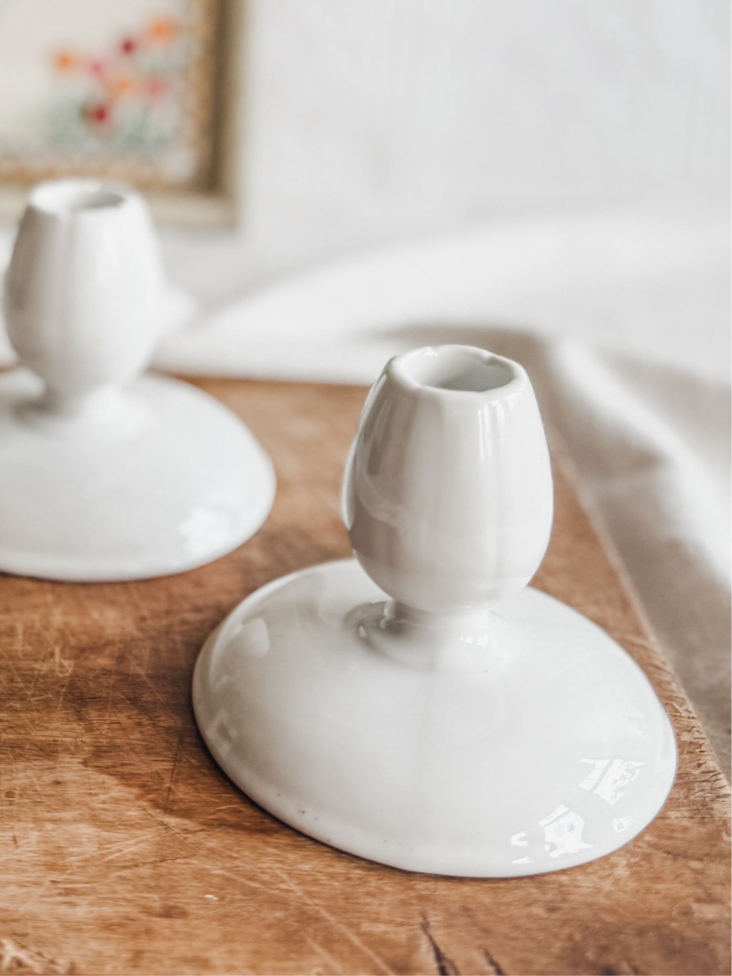 Pair White Tepeco Candle Holders