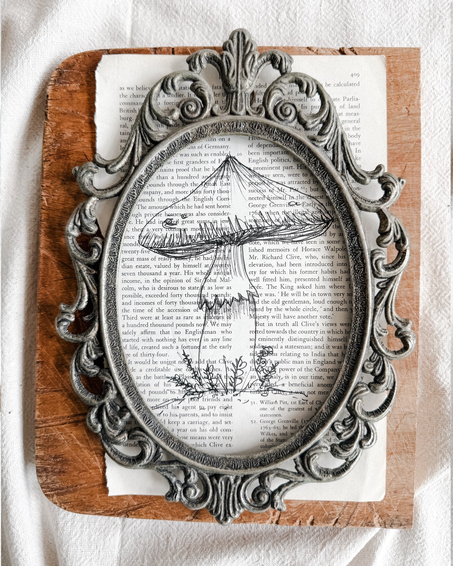 Original Illustrations in Ink on vintage book pages, Mushroom | Handmade Artisan Gift Boutique | Artwork