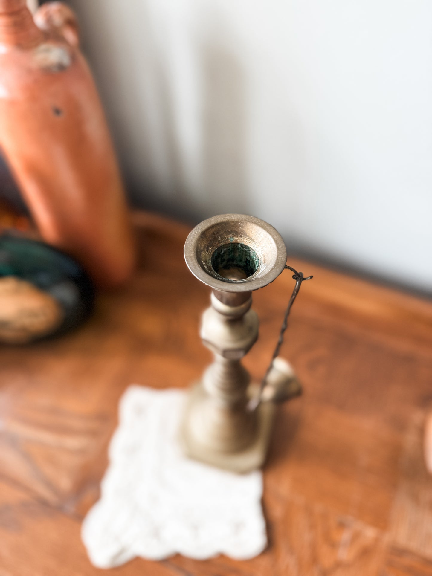Large Brass candlestick holder with snuffer