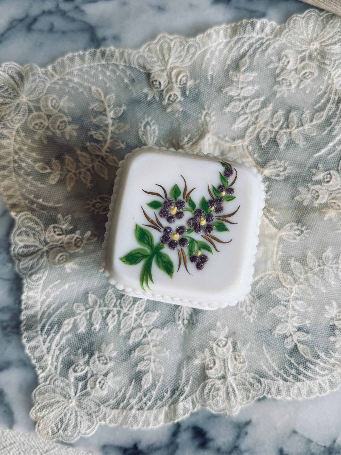 Milk glass trinket box