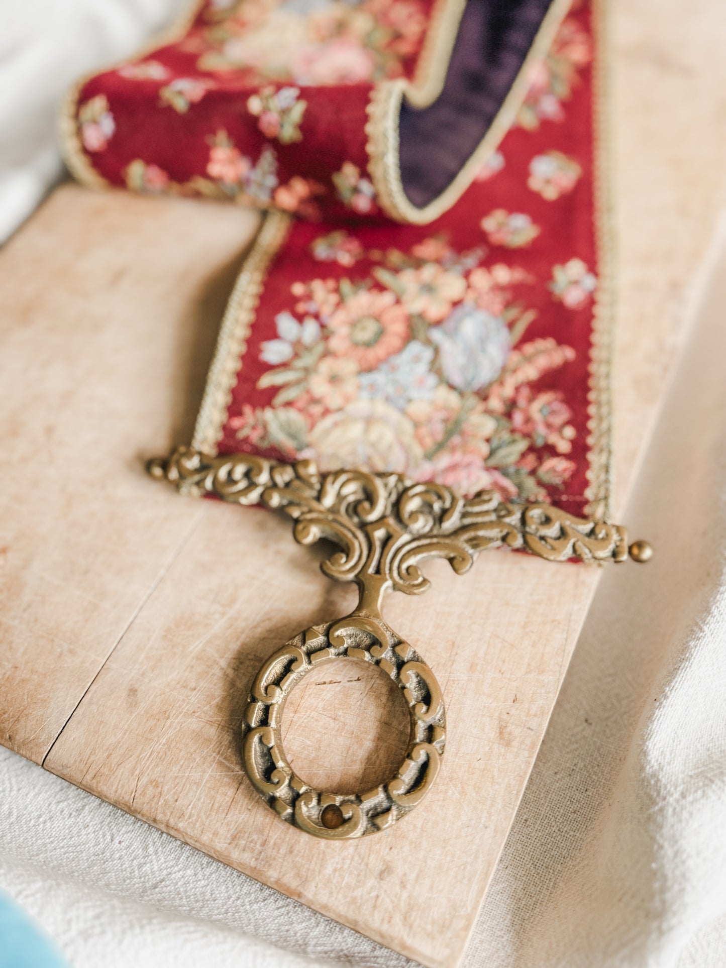 Floral Tapestry Bell Pull with Brass Hanger