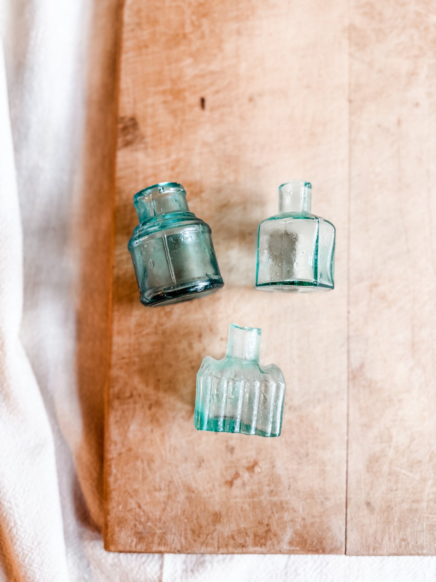 Antique Aqua Glass English Victorian Inkwells