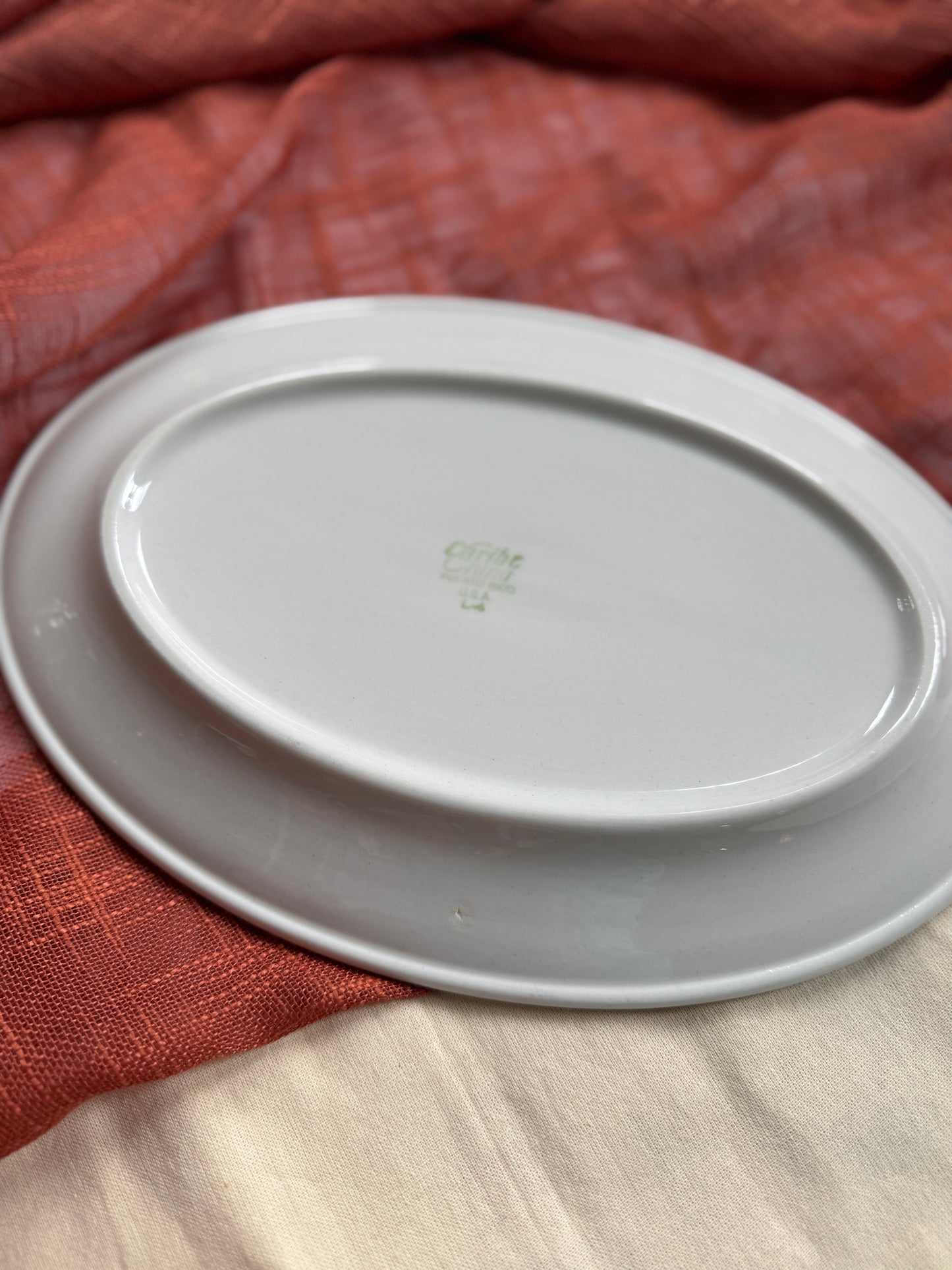 Restaurant ware white with green stripe platter
