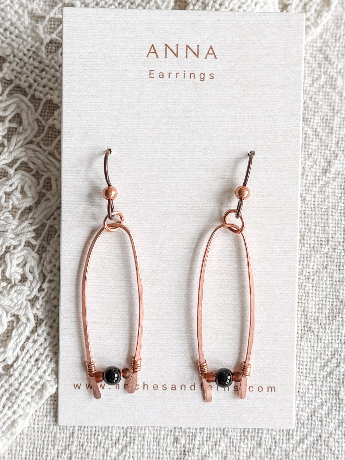 Copper Earrings with Black and Amber Beads