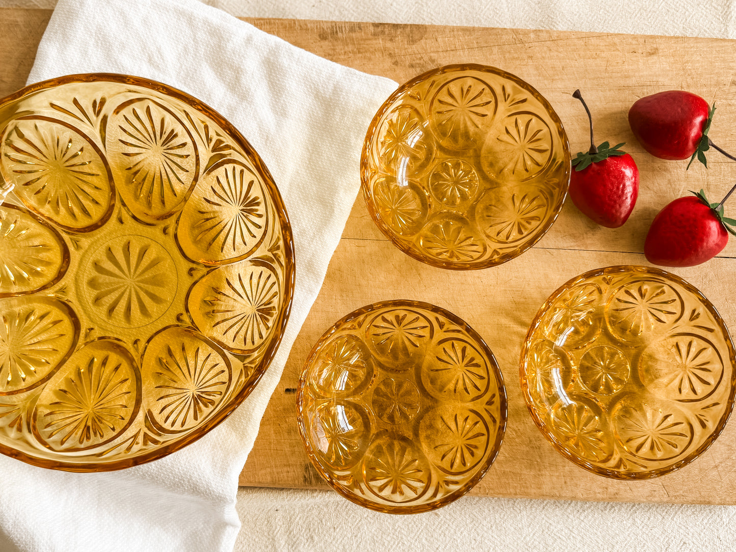 Anchor Hocking “Medallion” Serving Dish with three Bowls