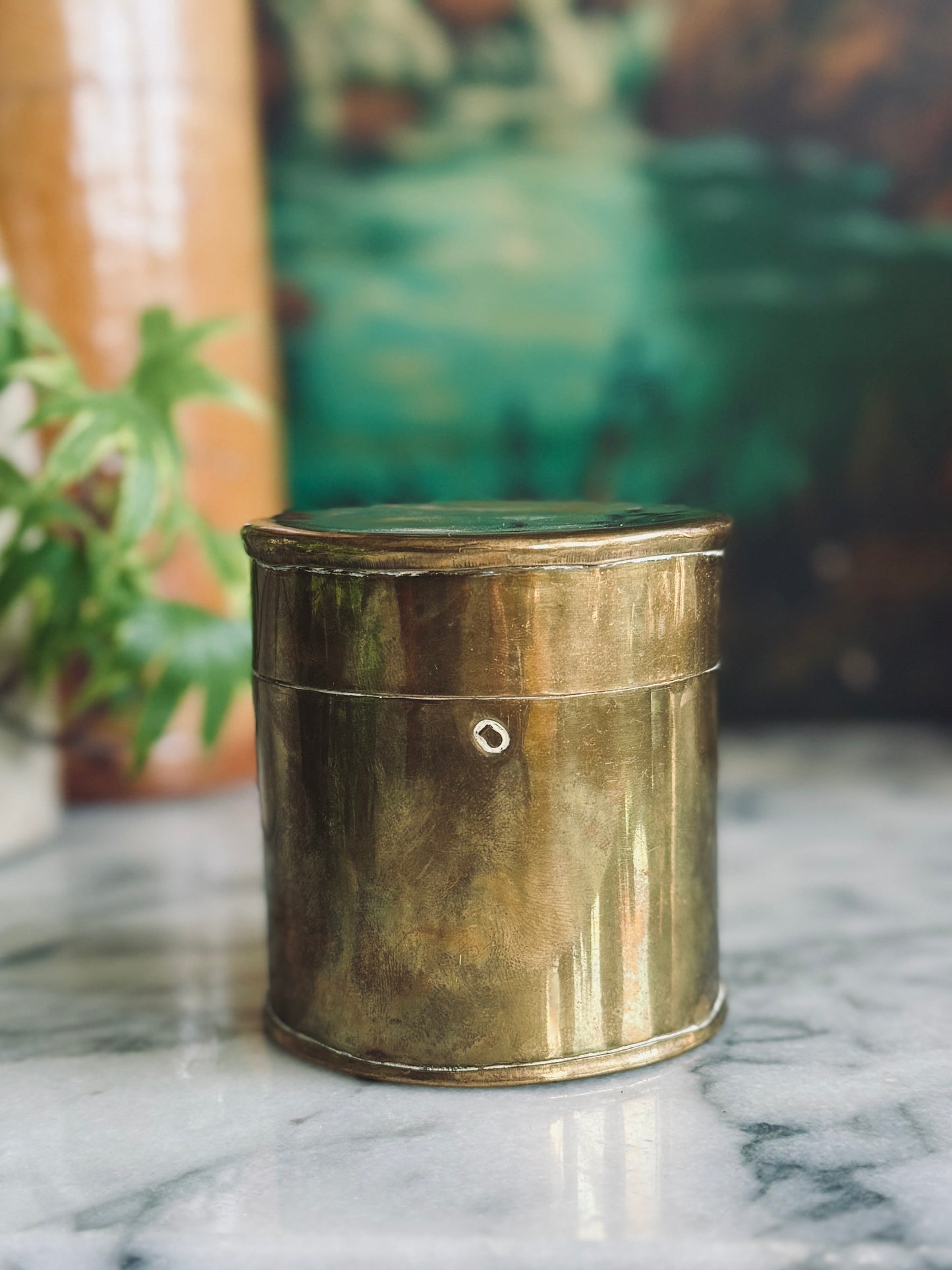 Small lidded brass canister