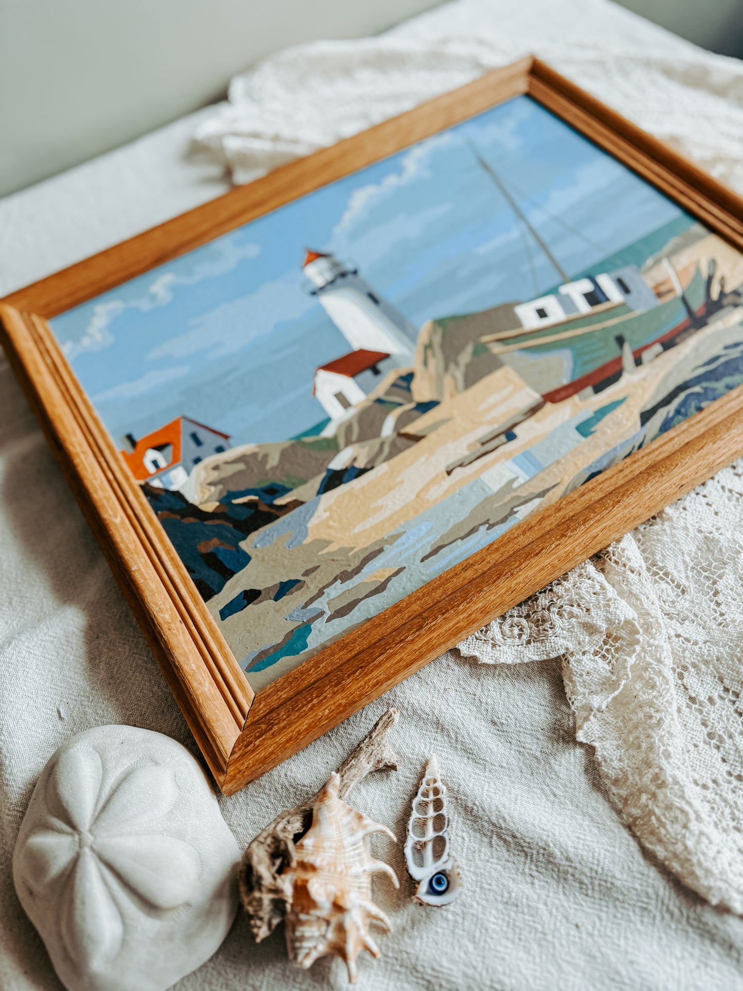 Large Framed Sailboat Mid Century Paint By Number