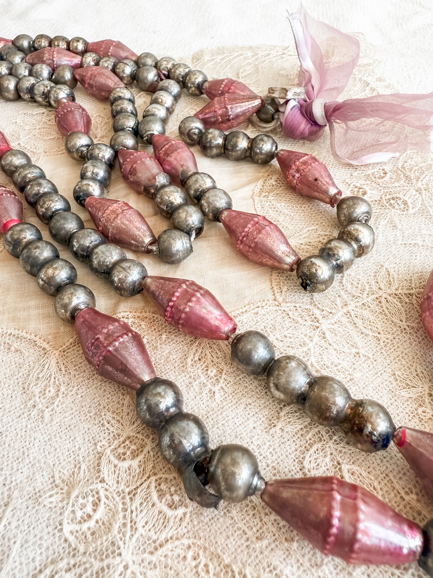 Vintage Pink and Silver Mercury Glass Beads