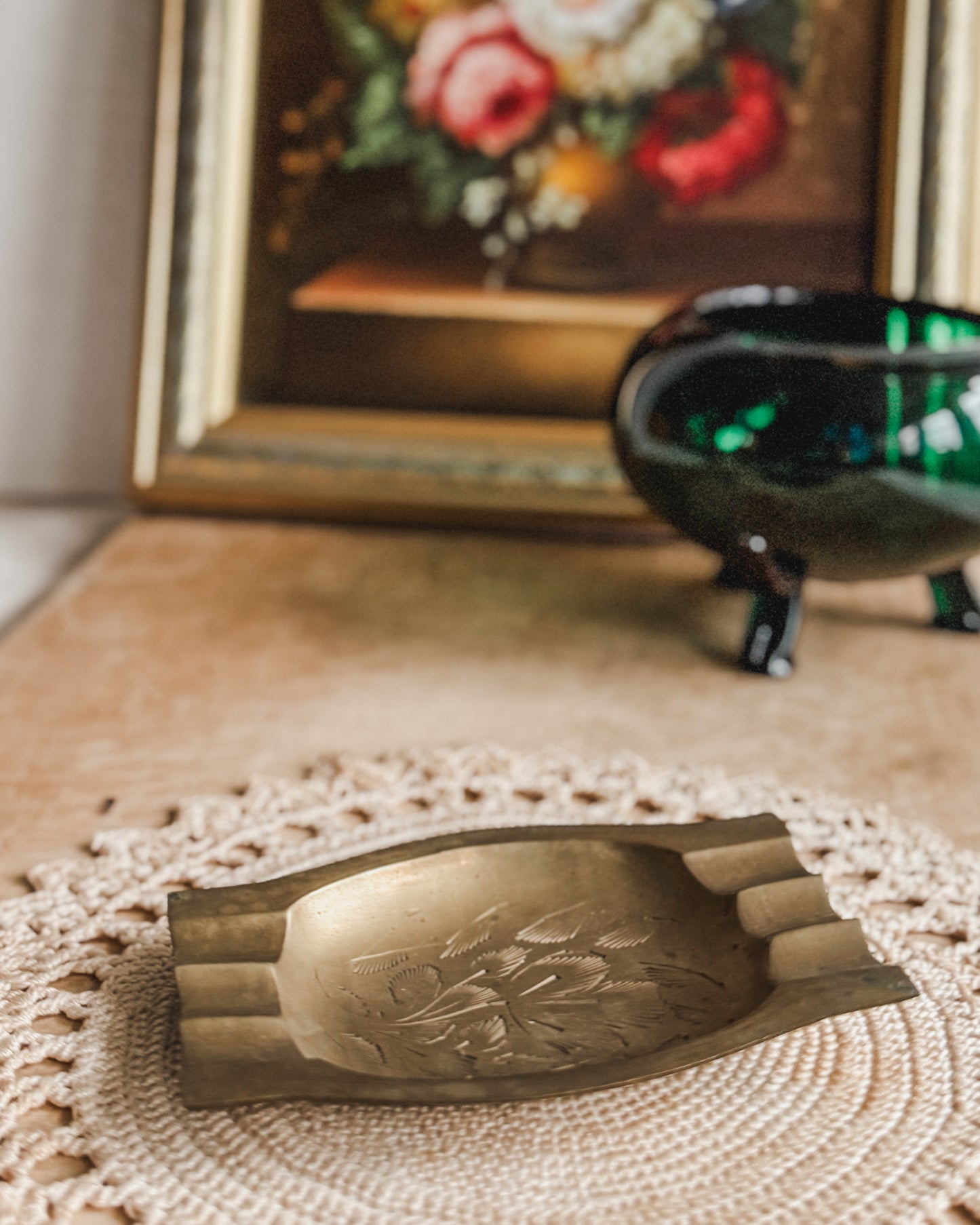 Brass Etched Ashtray or Trinket Dish