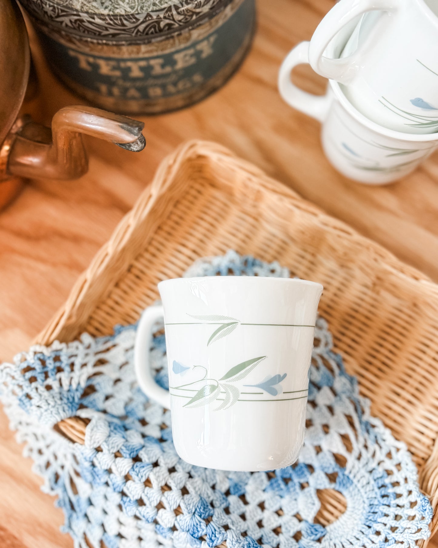 Set of 6 Blue Wreath Corelle Mugs | Shop Sustainable Antiques/Vintage Boutique | Traditional Home Decor