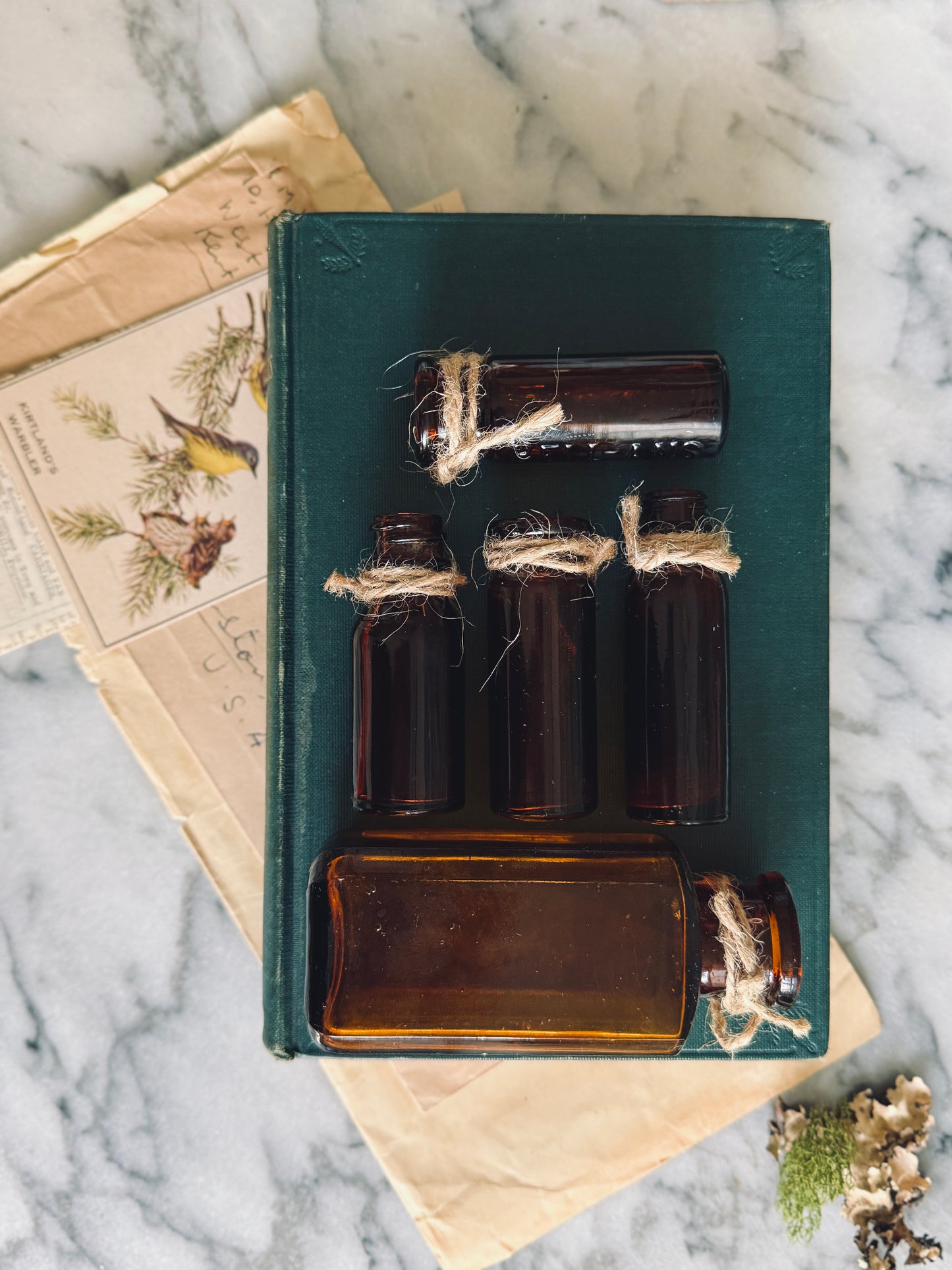 Set of 5 Vintage Brown Amber Glass Bottles