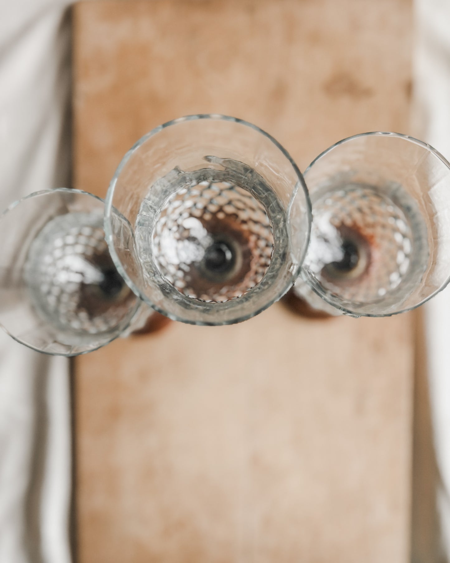 Three Wooden Candlesticks with Glass Votives Holders