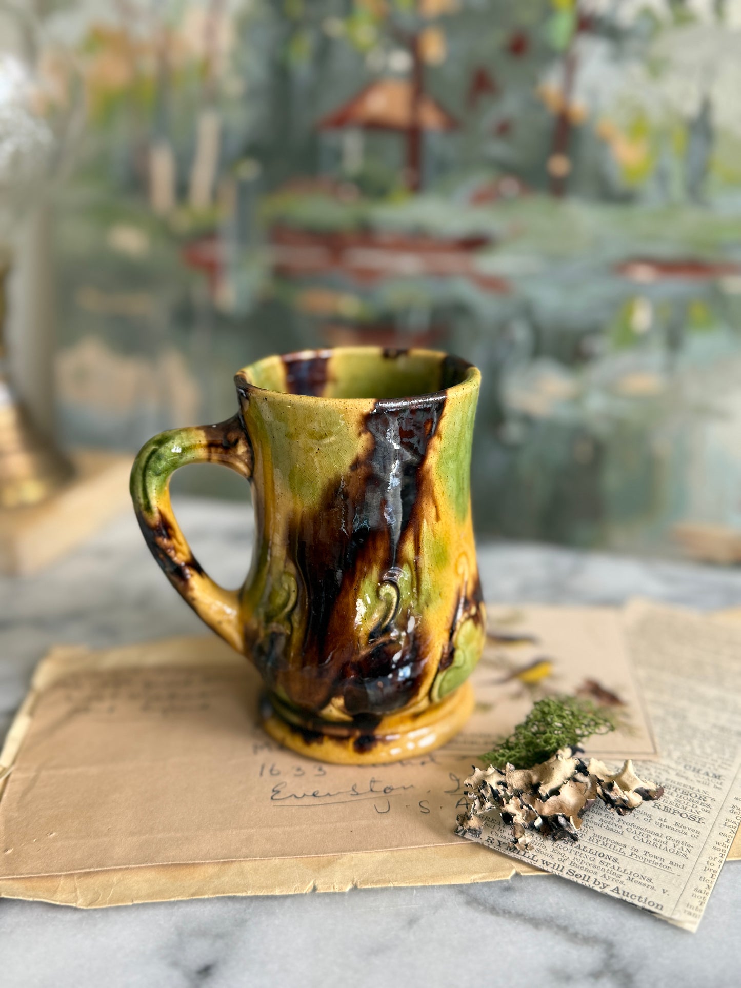 Majolica like glazed mug