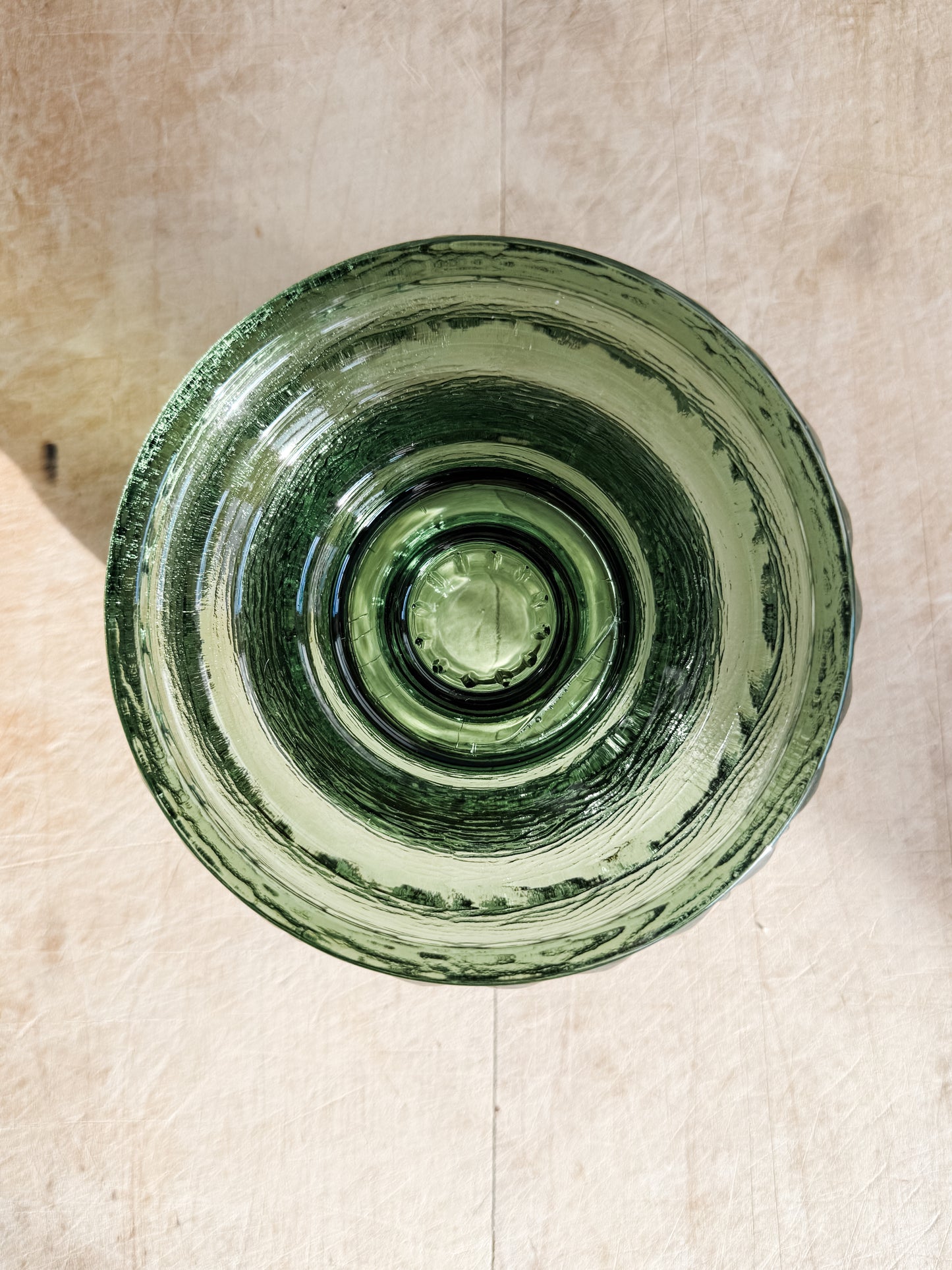 Top view Anchor Hoking Olive Green glass pillar and taper candle holder