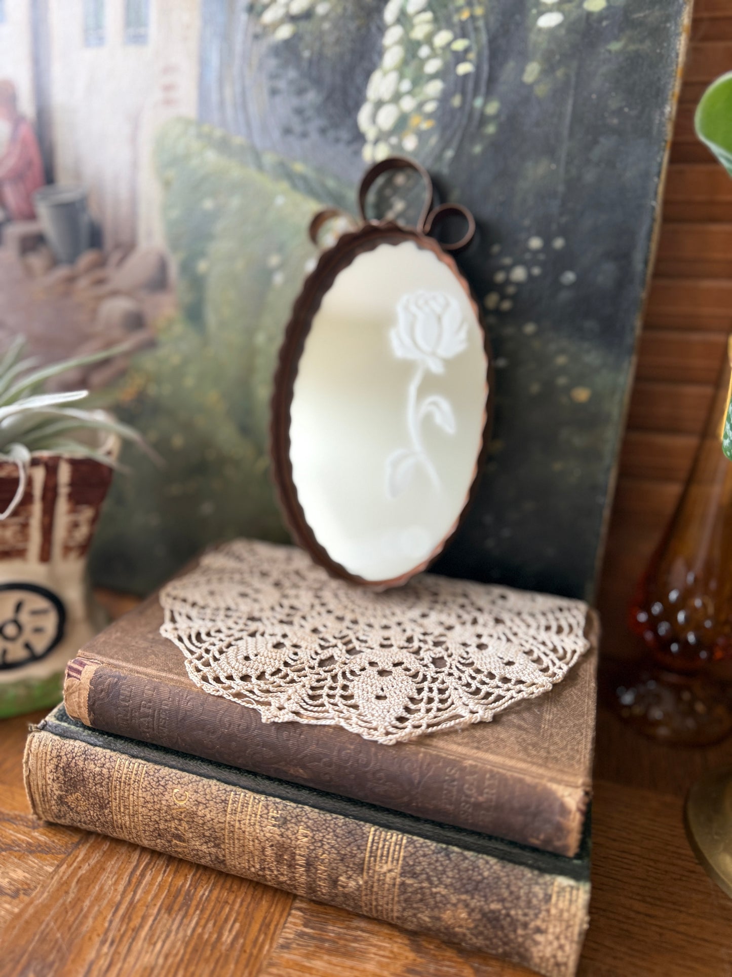 Rose etched copper mirror