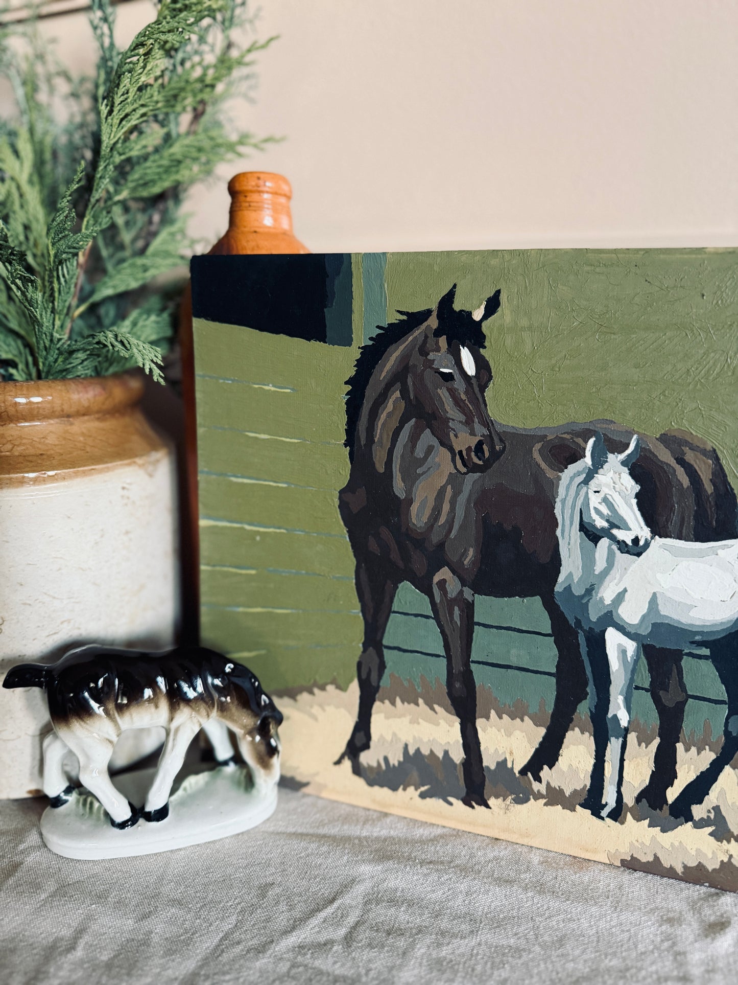 Vintage horse paint by number on board