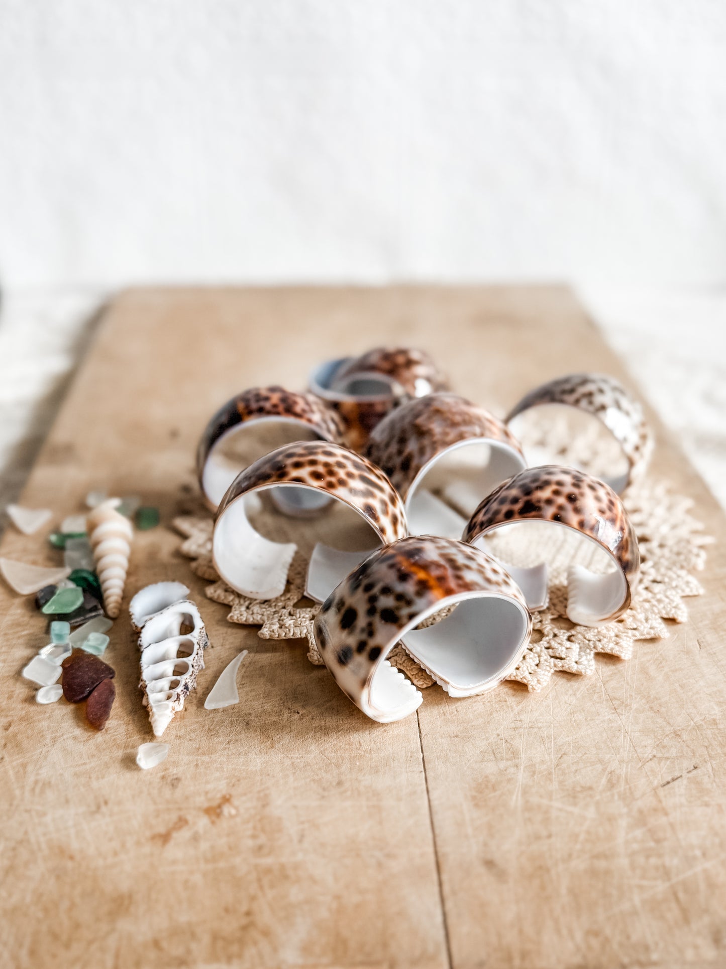 Set of 8 Mid Century Cowrie Shell Napkin Rings