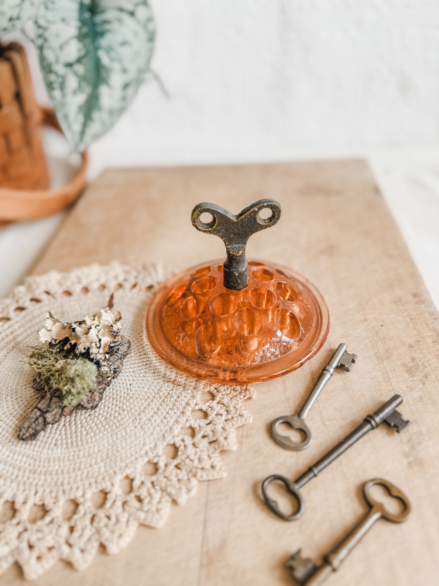 Pink Depression Glass Flower Frog
