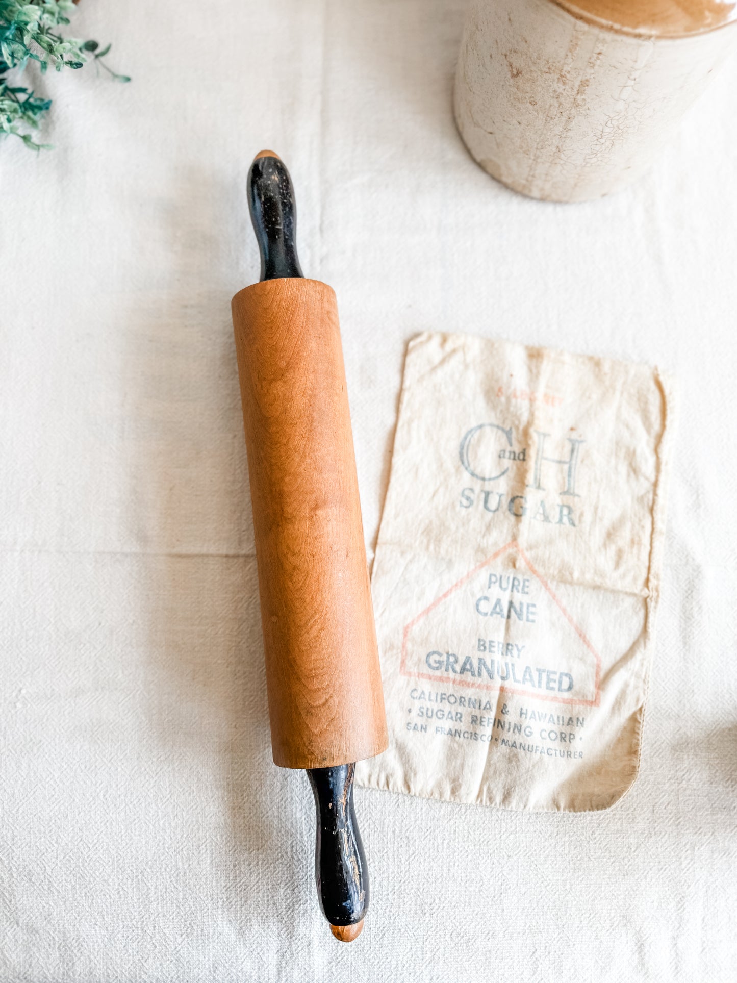 1930’s/1940’s Era Wooden Black Handled Rolling Pin