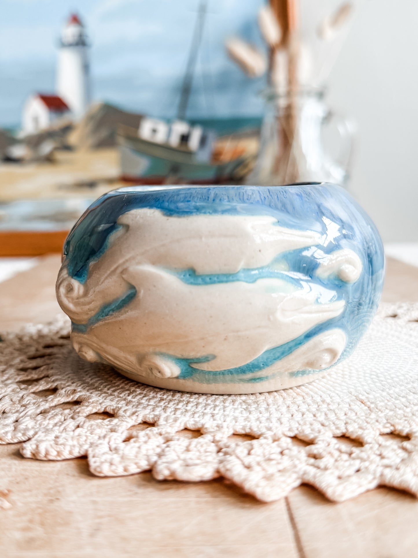 Dolphin Pottery Bowl or Planter