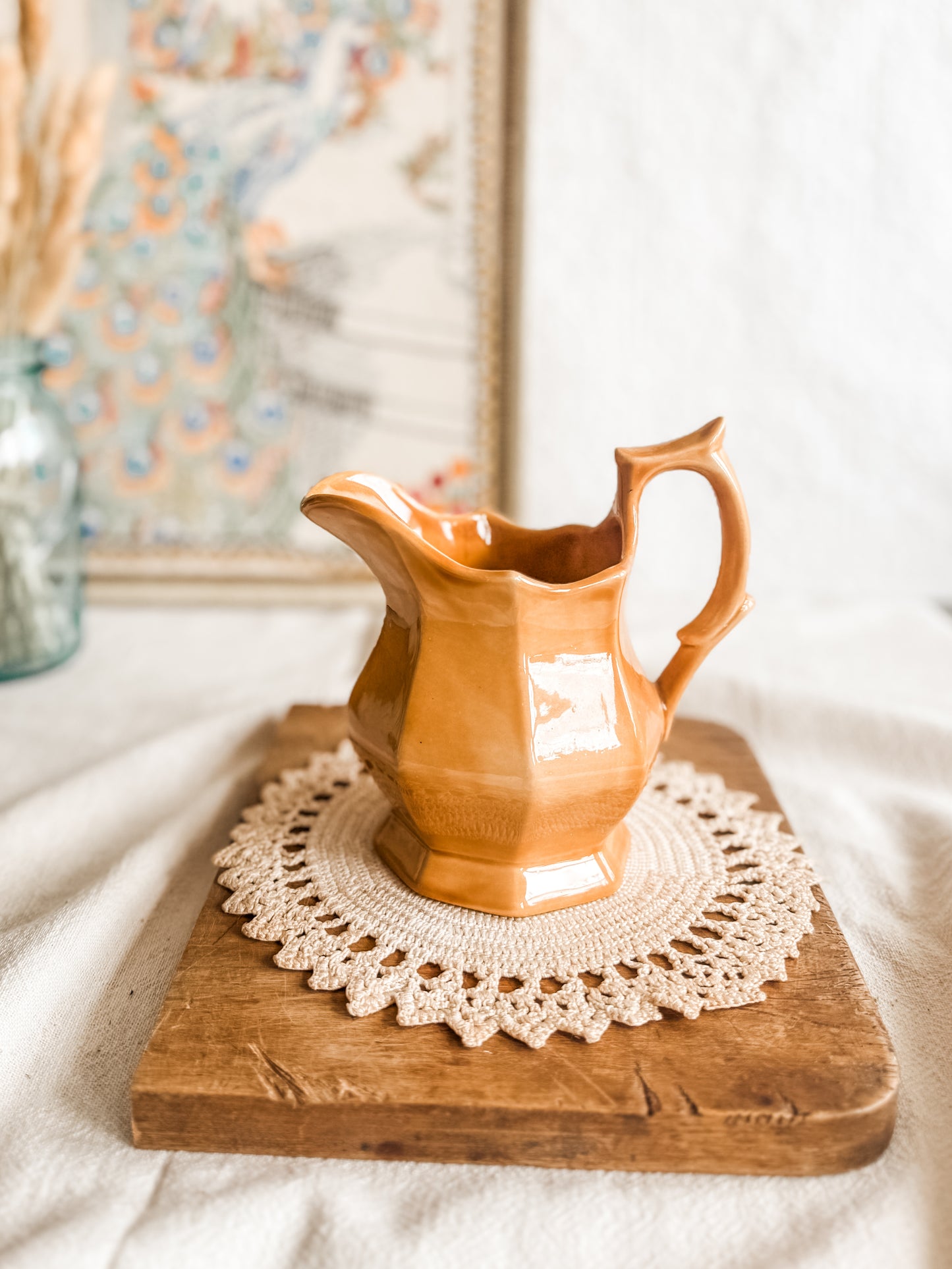 Small Vintage Yellow Porcelain Pitcher